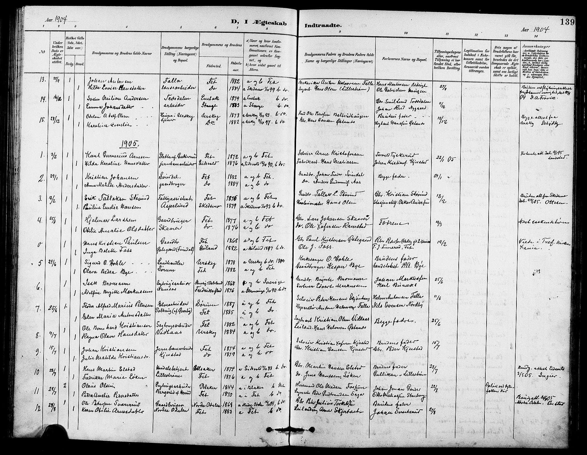 Fet prestekontor Kirkebøker, AV/SAO-A-10370a/G/Ga/L0007: Parish register (copy) no. I 7, 1892-1906, p. 139