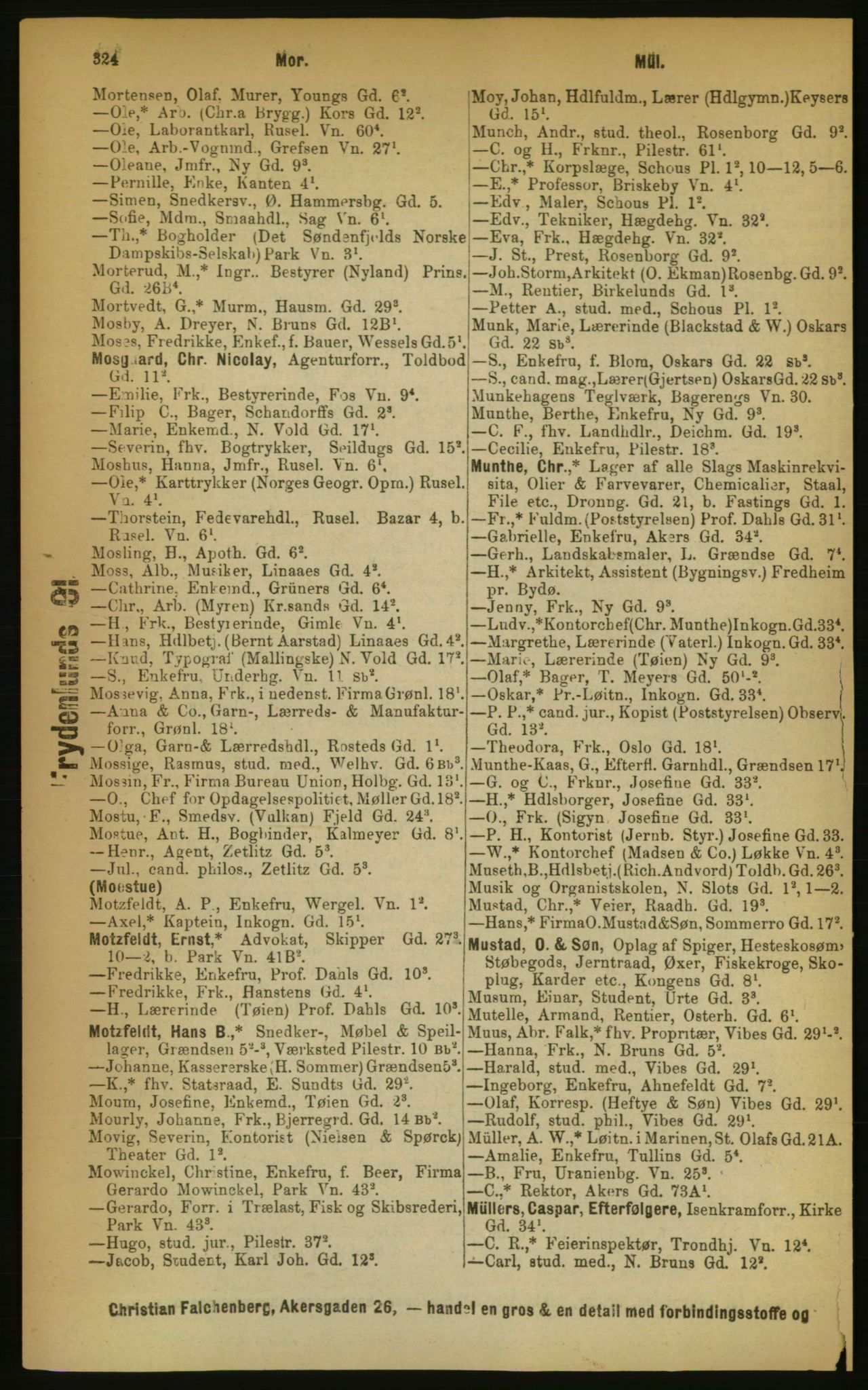 Kristiania/Oslo adressebok, PUBL/-, 1889, p. 324