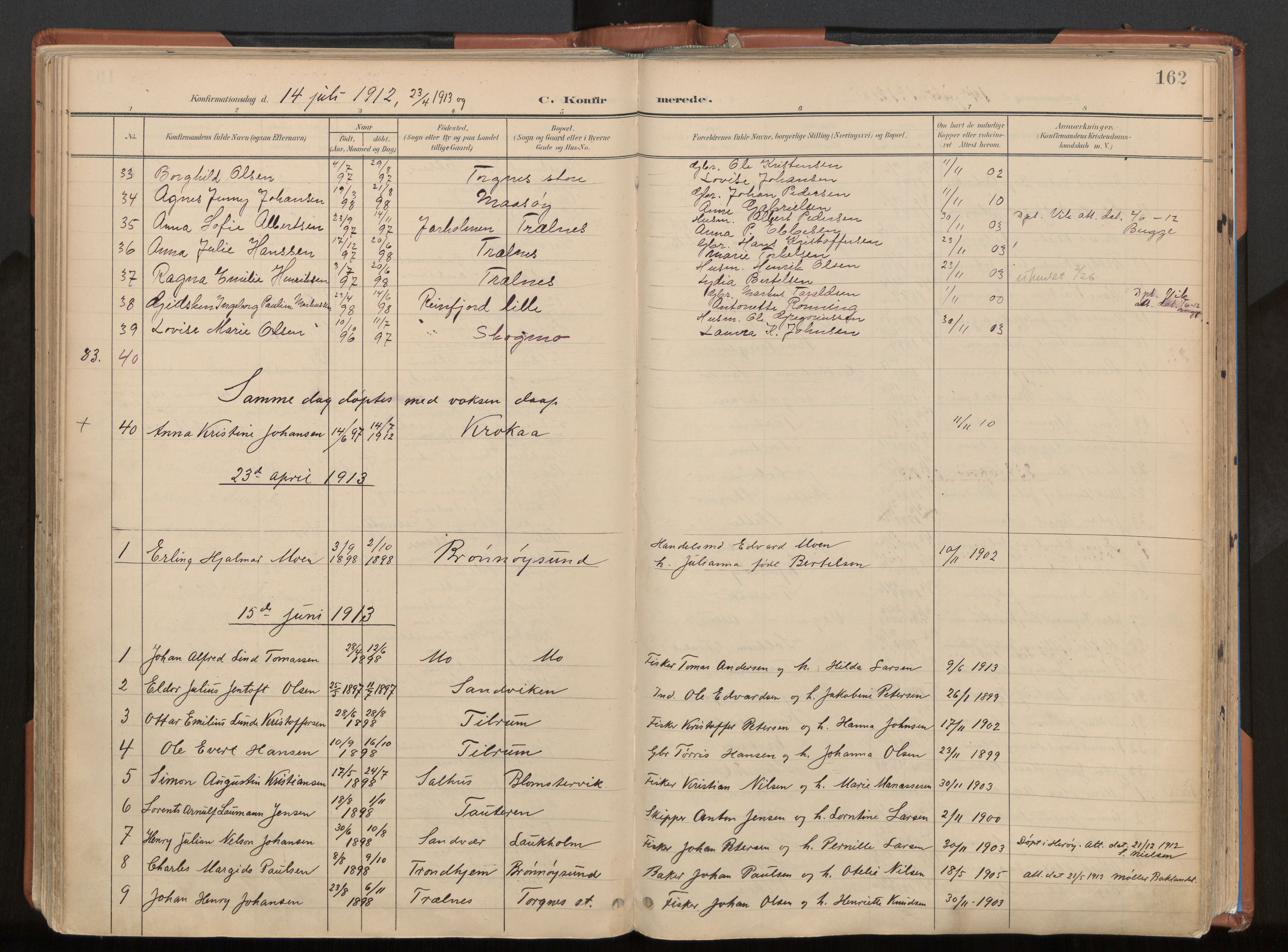 Ministerialprotokoller, klokkerbøker og fødselsregistre - Nordland, SAT/A-1459/813/L0201: Parish register (official) no. 813A11, 1901-1918, p. 162