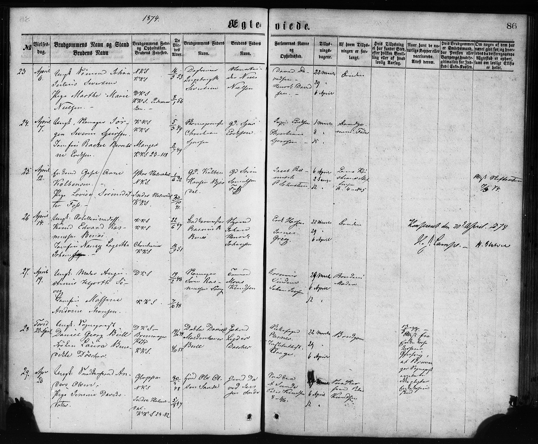 Korskirken sokneprestembete, AV/SAB-A-76101/H/Haa/L0036: Parish register (official) no. D 3, 1867-1882, p. 86