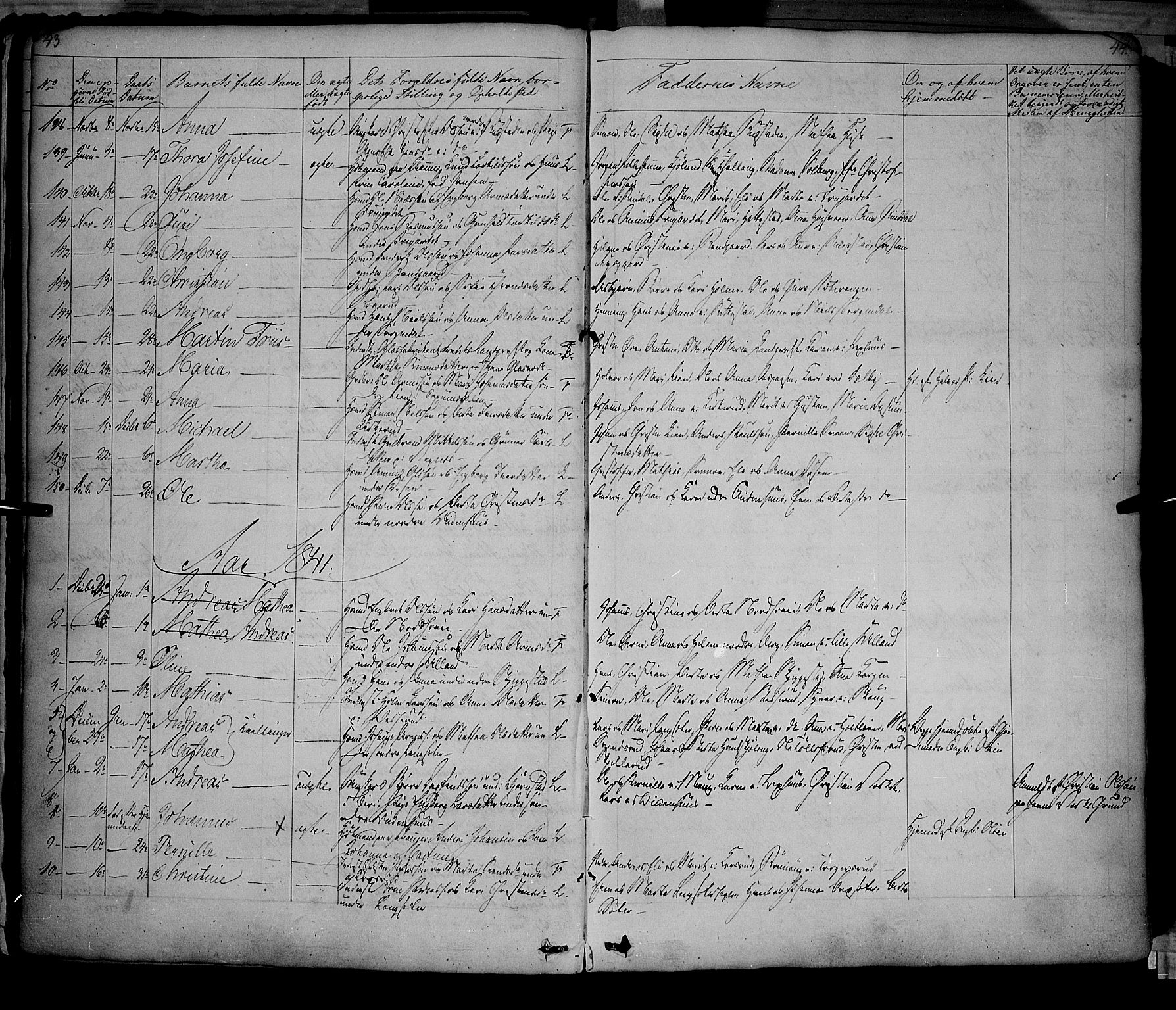 Fåberg prestekontor, SAH/PREST-086/H/Ha/Haa/L0005: Parish register (official) no. 5, 1836-1854, p. 43-44