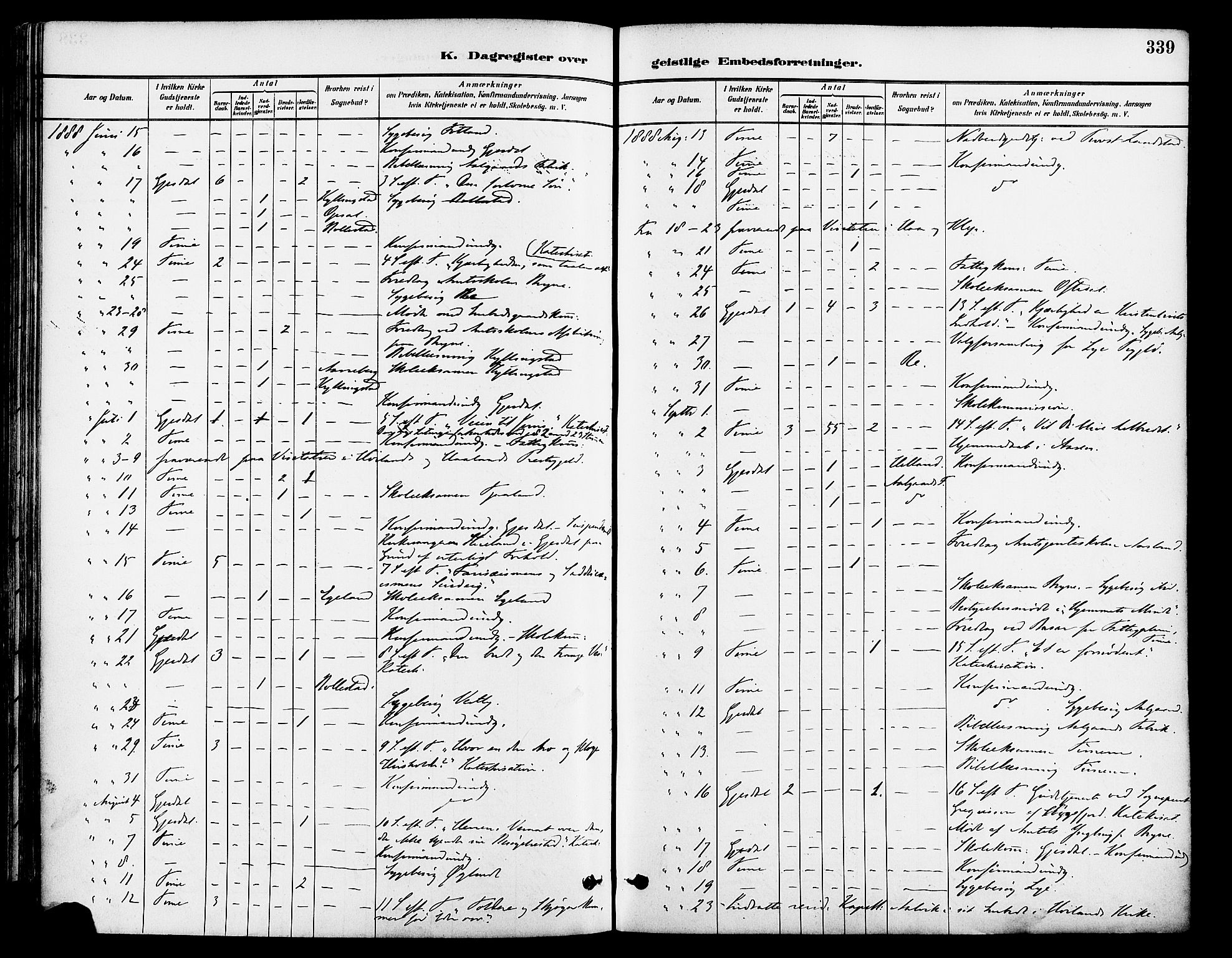 Lye sokneprestkontor, SAST/A-101794/001/30BA/L0009: Parish register (official) no. A 8, 1881-1892, p. 339