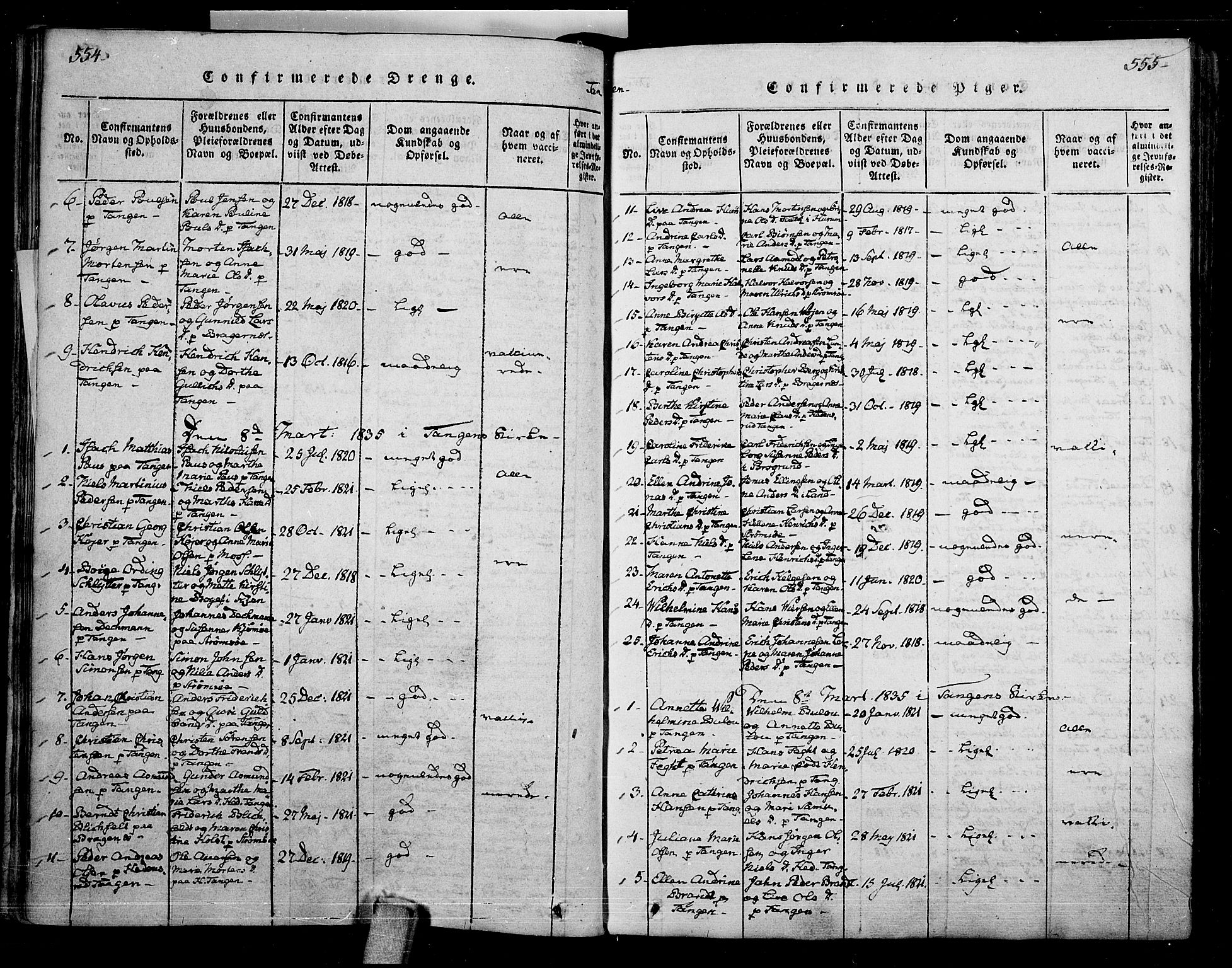 Skoger kirkebøker, AV/SAKO-A-59/F/Fa/L0002: Parish register (official) no. I 2 /2, 1814-1842, p. 554-555