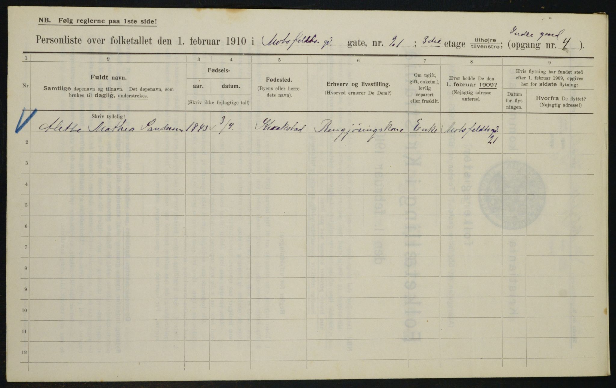 OBA, Municipal Census 1910 for Kristiania, 1910, p. 64149