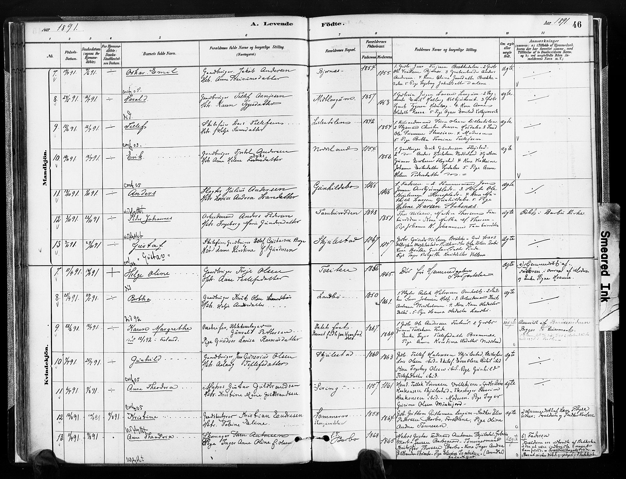 Austre Moland sokneprestkontor, SAK/1111-0001/F/Fa/Faa/L0010: Parish register (official) no. A 10, 1880-1904, p. 46