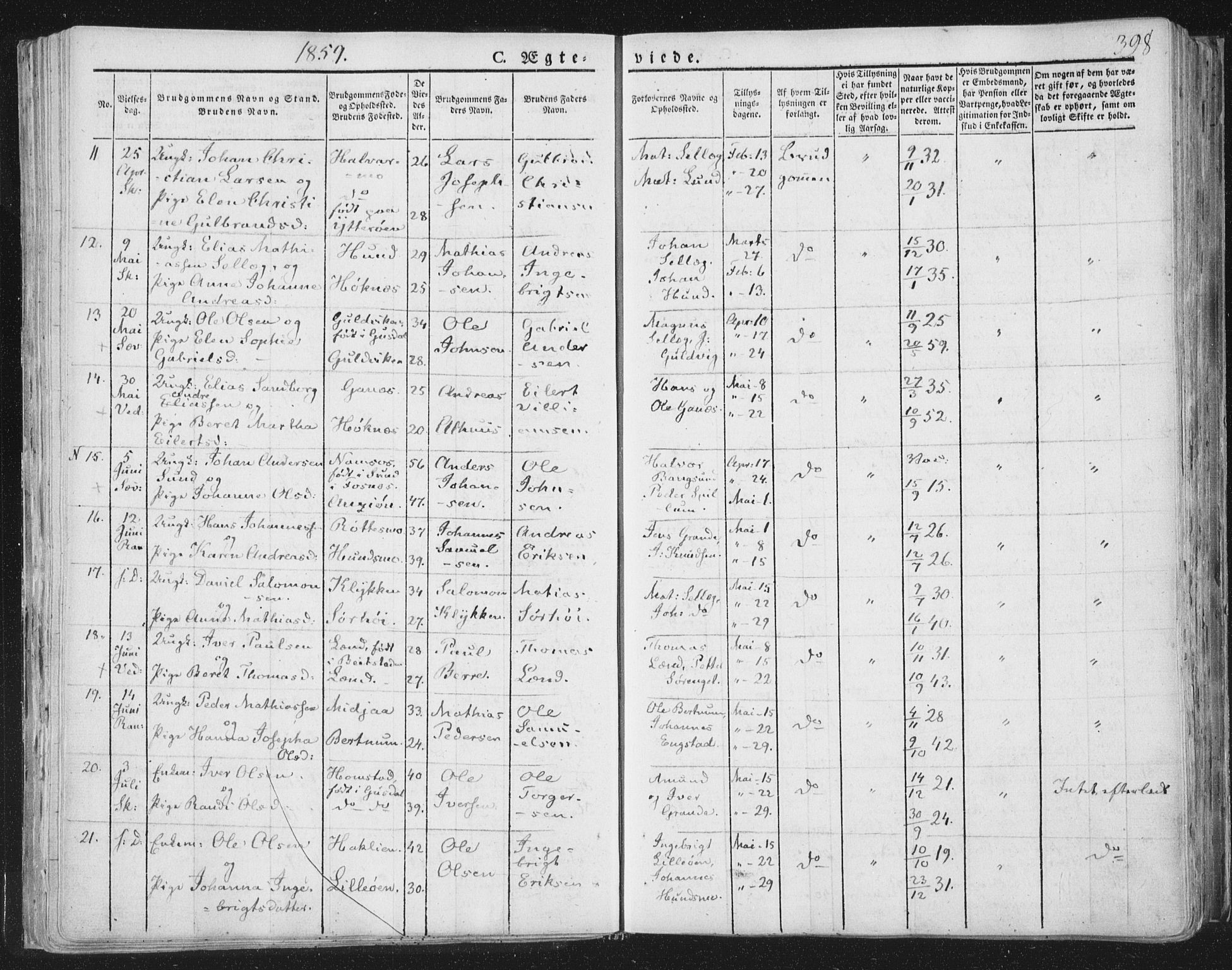 Ministerialprotokoller, klokkerbøker og fødselsregistre - Nord-Trøndelag, SAT/A-1458/764/L0552: Parish register (official) no. 764A07b, 1824-1865, p. 398