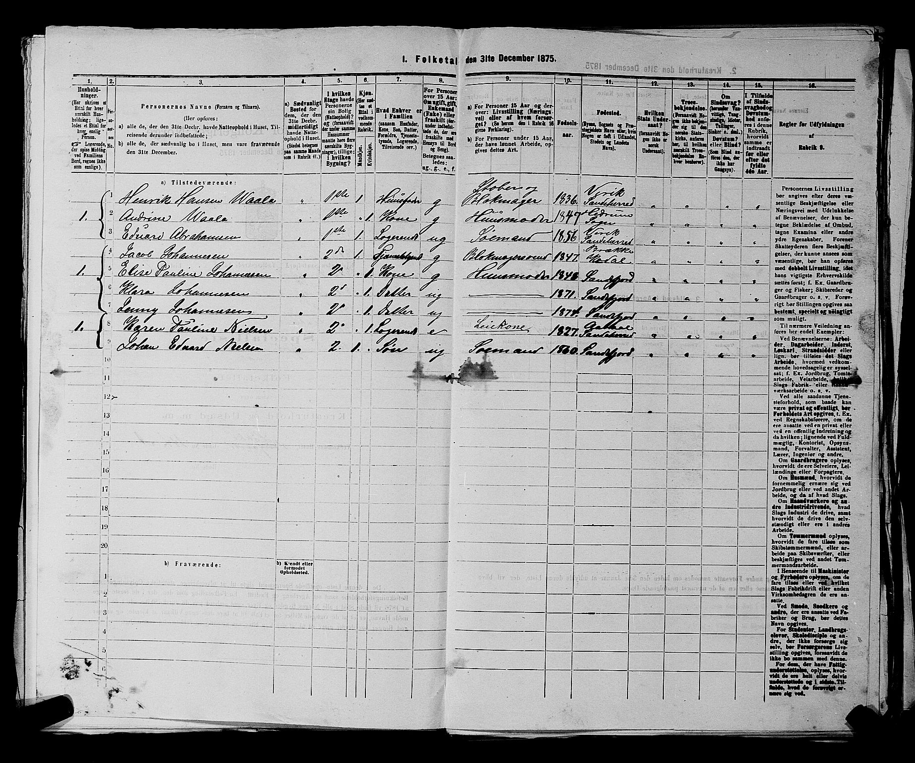 SAKO, 1875 census for 0706B Sandeherred/Sandefjord, 1875, p. 365