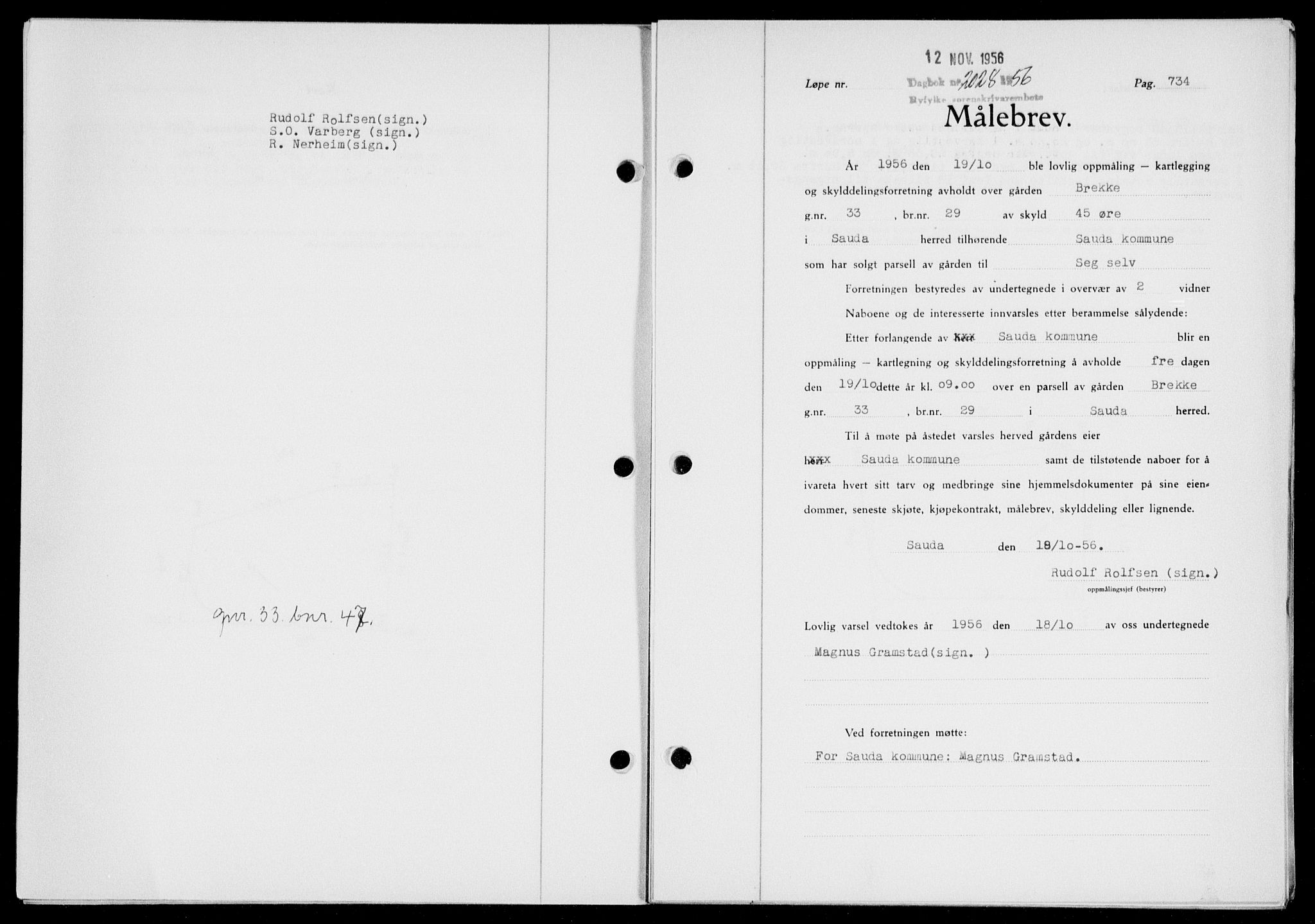 Ryfylke tingrett, SAST/A-100055/001/II/IIB/L0135: Mortgage book no. 114, 1956-1957, Diary no: : 2028/1956