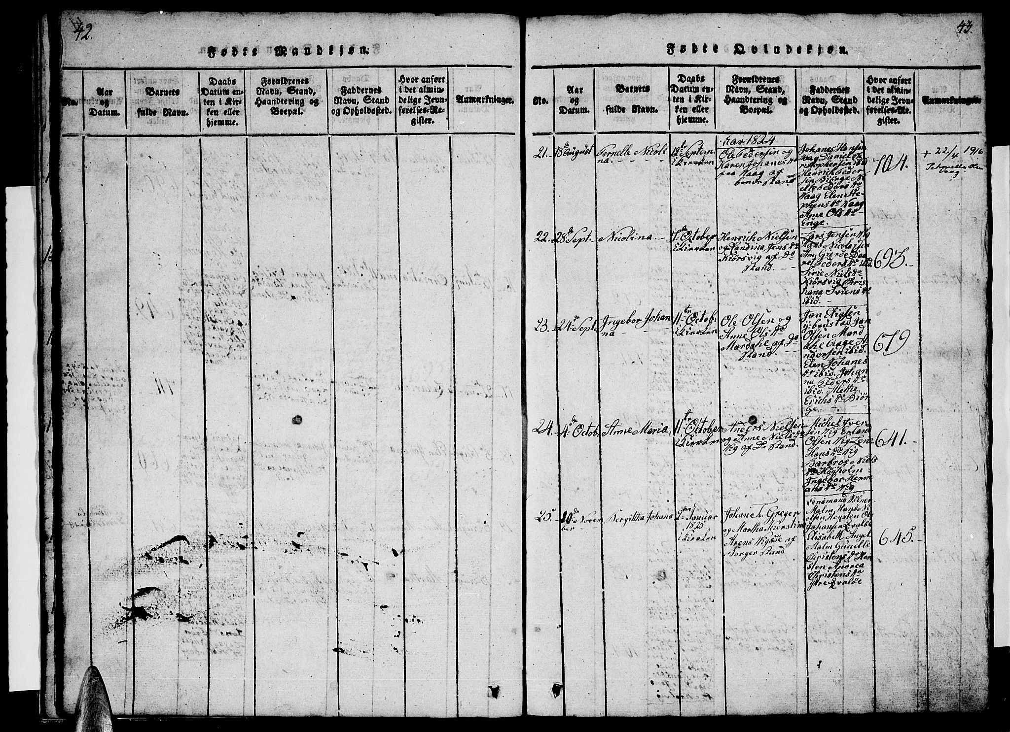 Ministerialprotokoller, klokkerbøker og fødselsregistre - Nordland, AV/SAT-A-1459/812/L0186: Parish register (copy) no. 812C04, 1820-1849, p. 42-43