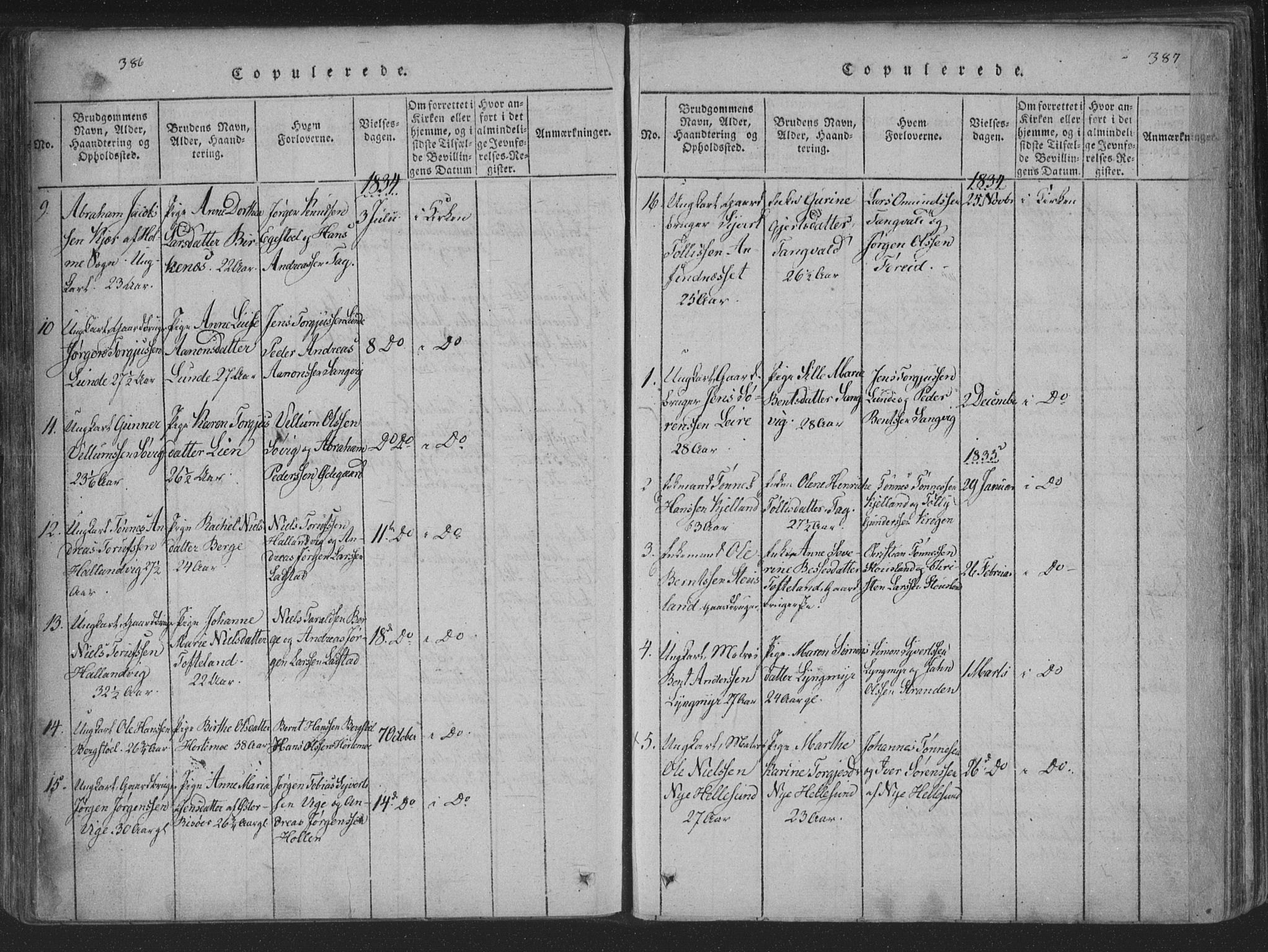 Søgne sokneprestkontor, SAK/1111-0037/F/Fa/Fab/L0008: Parish register (official) no. A 8, 1821-1838, p. 386-387