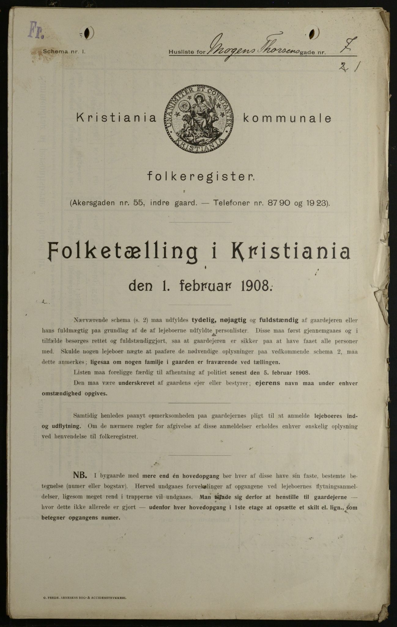 OBA, Municipal Census 1908 for Kristiania, 1908, p. 58788