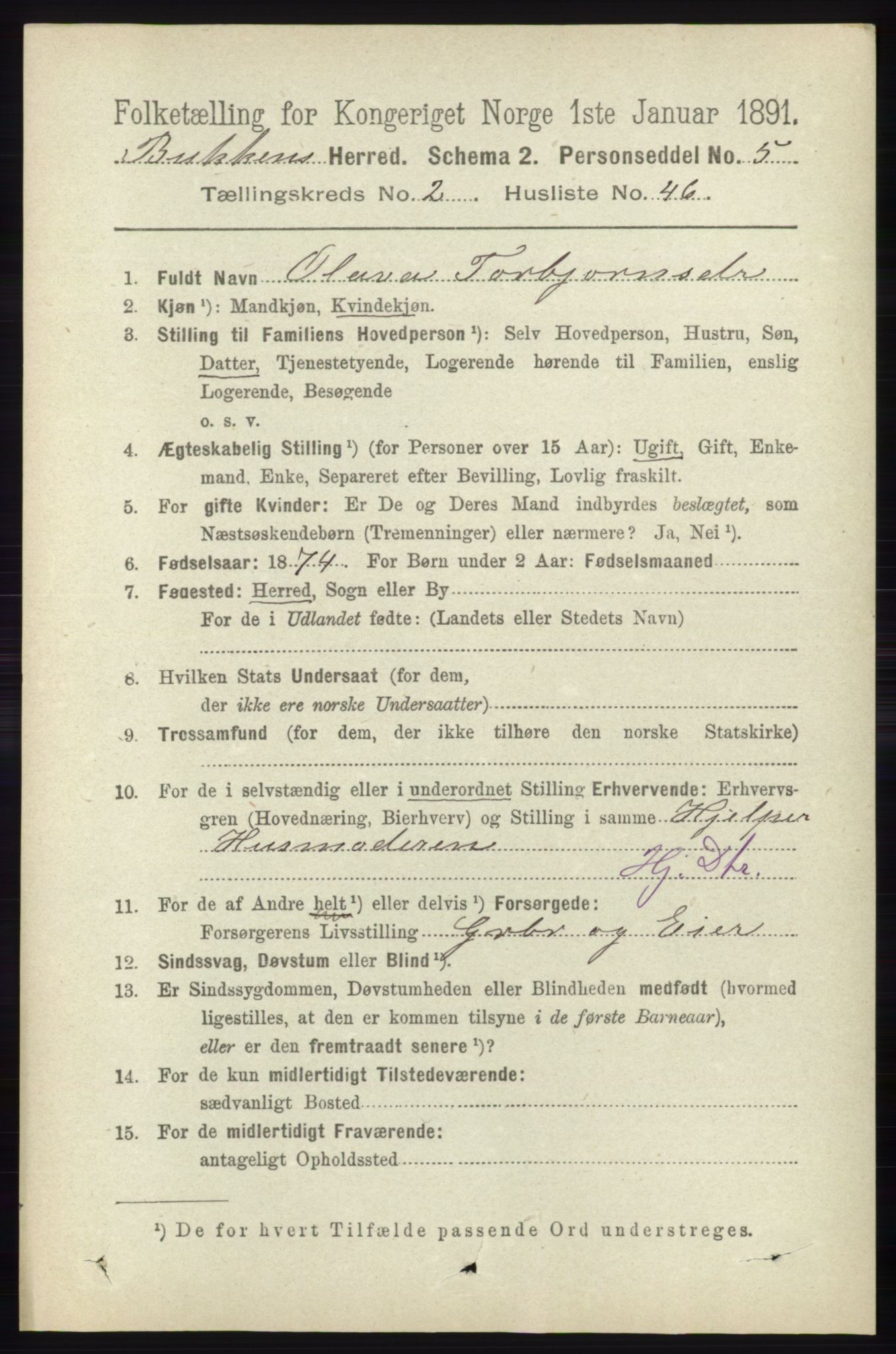 RA, 1891 census for 1145 Bokn, 1891, p. 583