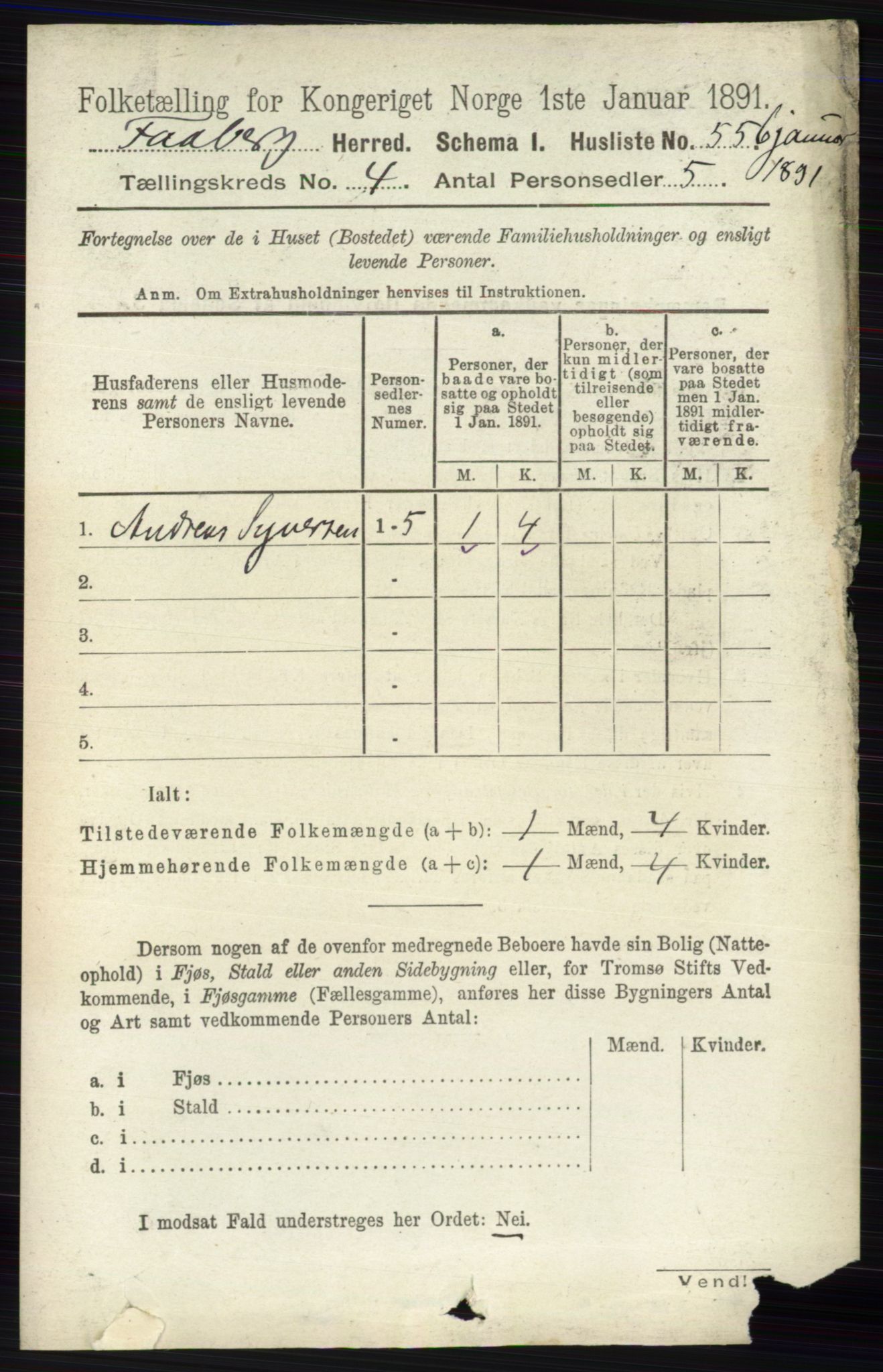 RA, 1891 census for 0524 Fåberg, 1891, p. 1220