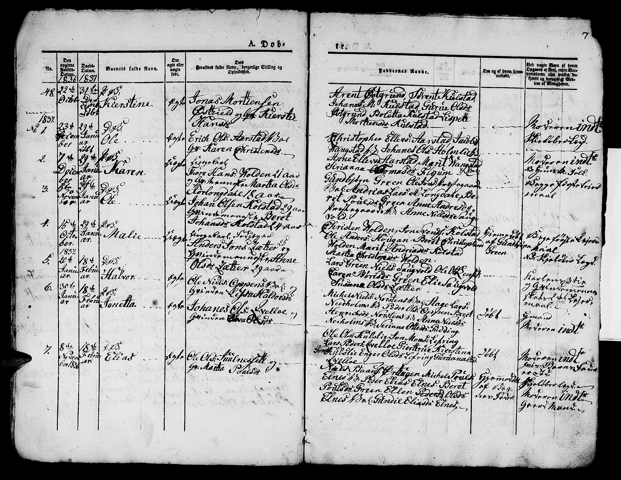 Ministerialprotokoller, klokkerbøker og fødselsregistre - Nord-Trøndelag, SAT/A-1458/724/L0266: Parish register (copy) no. 724C02, 1836-1843, p. 7