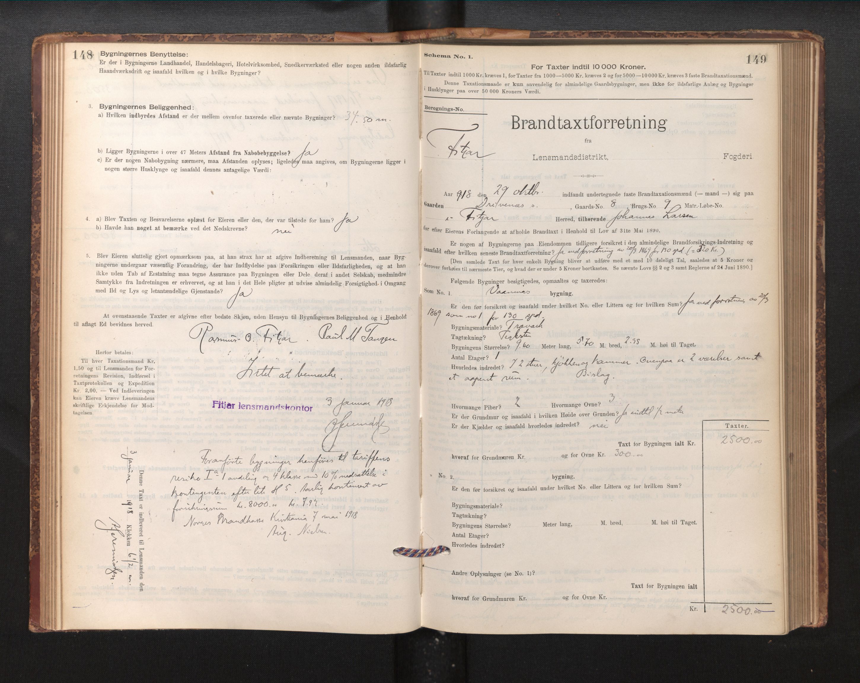 Lensmannen i Fitjar, SAB/A-32001/0012/L0001: Branntakstprotokoll, skjematakst, 1895-1948, p. 148-149
