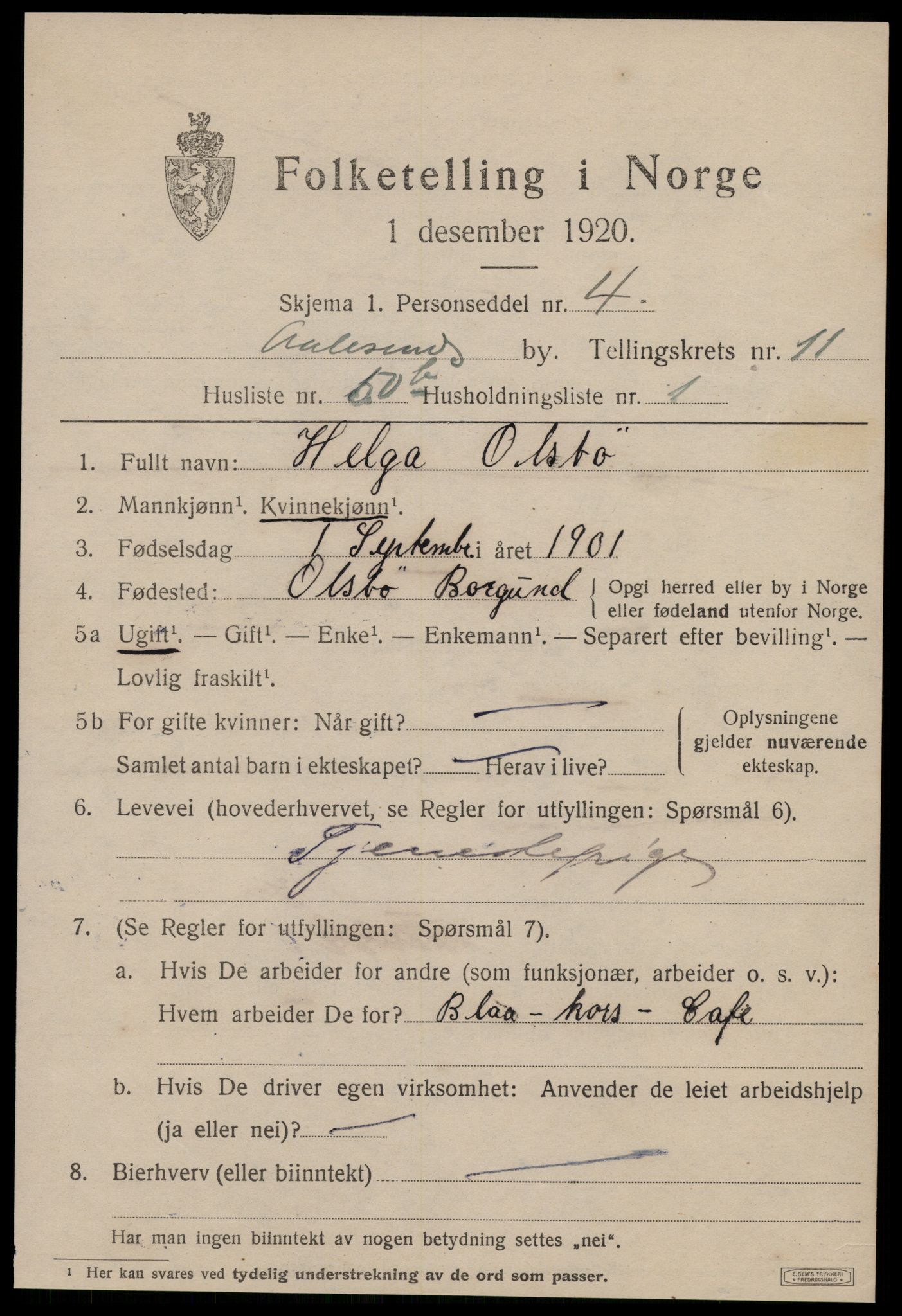 SAT, 1920 census for Ålesund, 1920, p. 26214