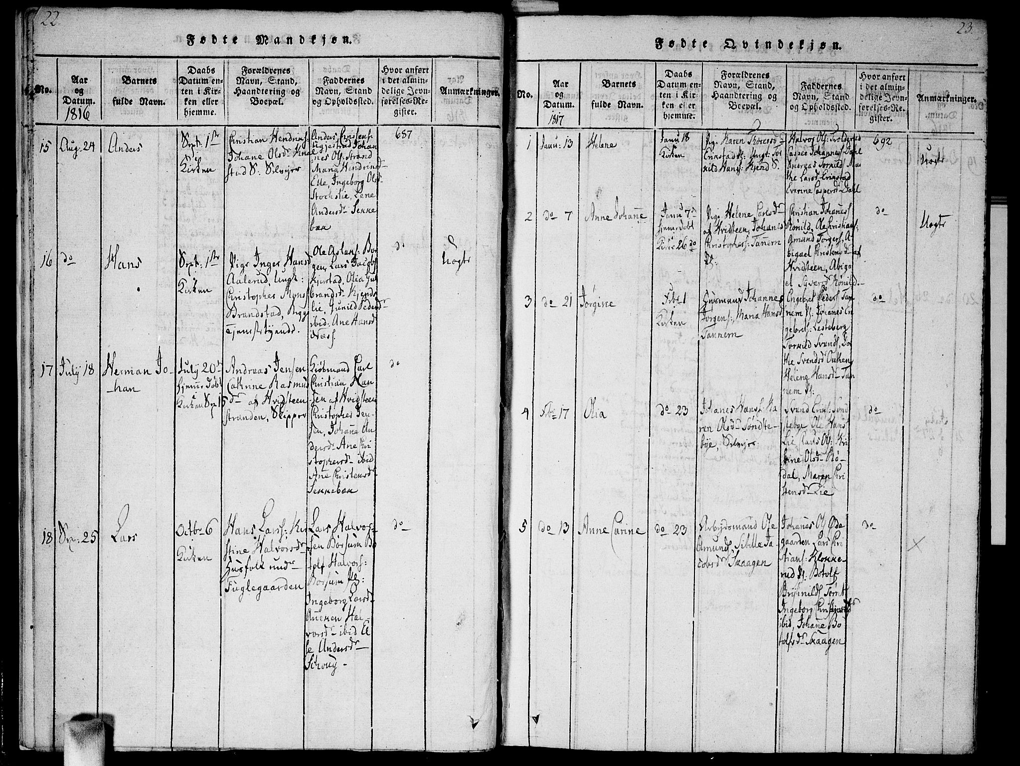 Vestby prestekontor Kirkebøker, SAO/A-10893/G/Ga/L0001: Parish register (copy) no. I 1, 1814-1827, p. 22-23
