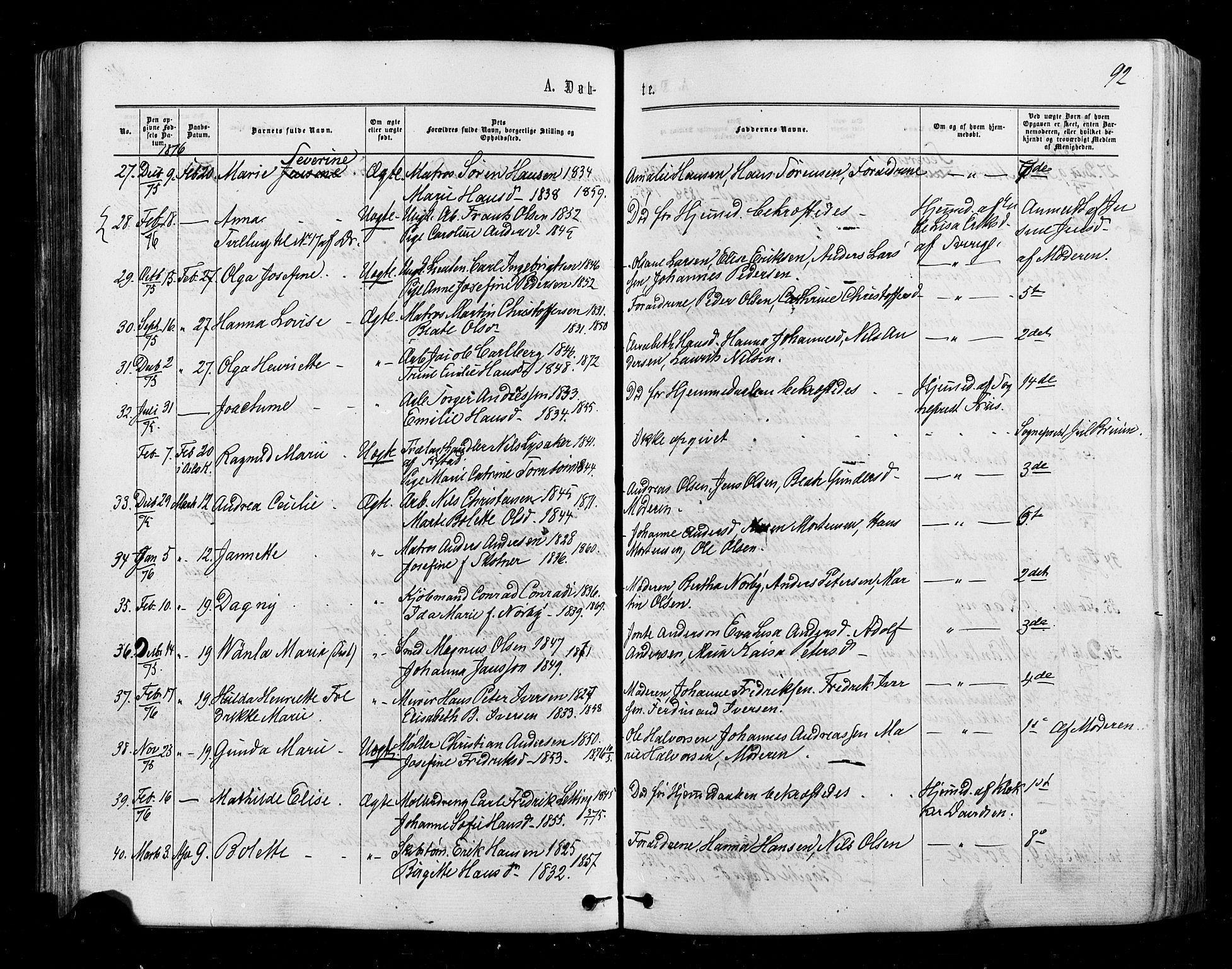 Halden prestekontor Kirkebøker, AV/SAO-A-10909/F/Fa/L0009: Parish register (official) no. I 9, 1866-1877, p. 92