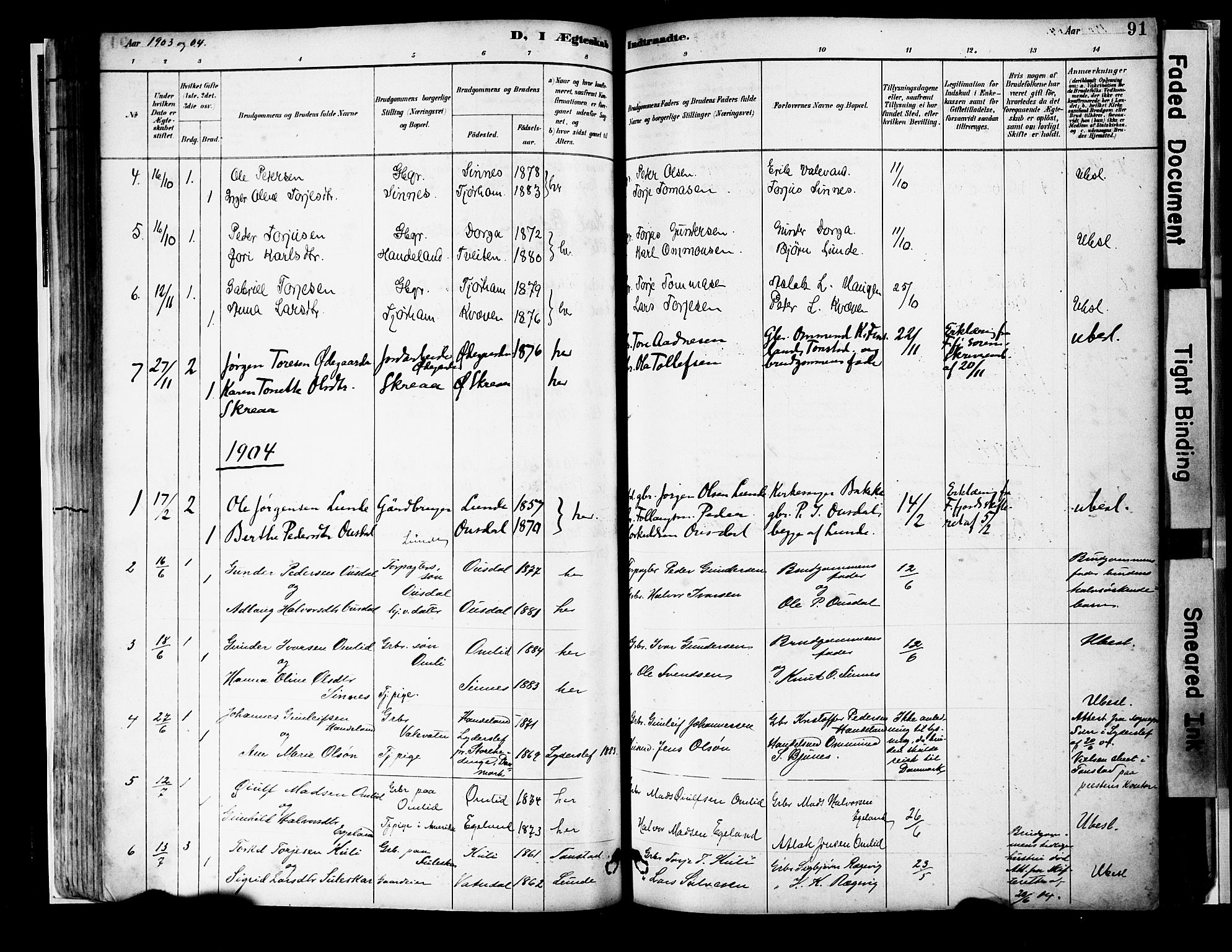 Sirdal sokneprestkontor, AV/SAK-1111-0036/F/Fa/Faa/L0001: Parish register (official) no. A 1, 1887-1910, p. 91