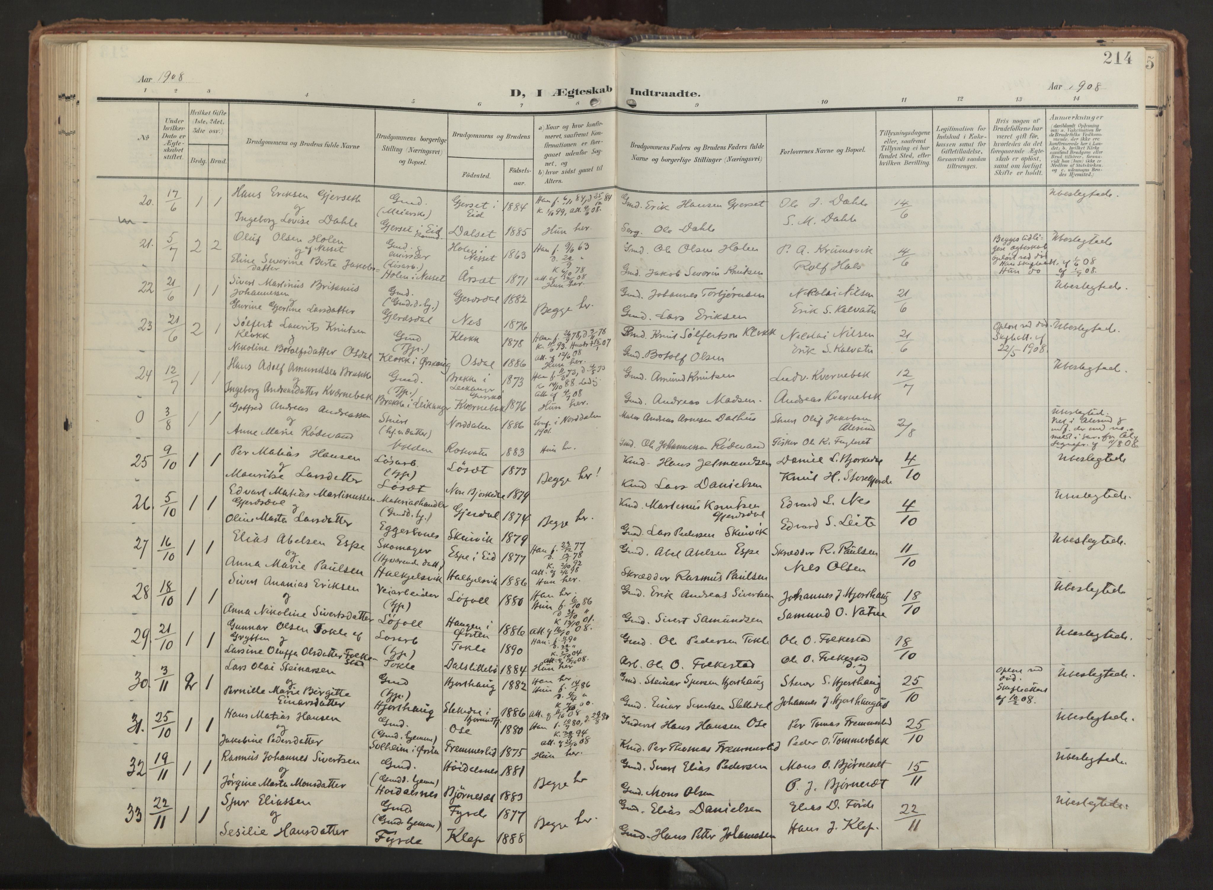 Ministerialprotokoller, klokkerbøker og fødselsregistre - Møre og Romsdal, AV/SAT-A-1454/511/L0144: Parish register (official) no. 511A11, 1906-1923, p. 214