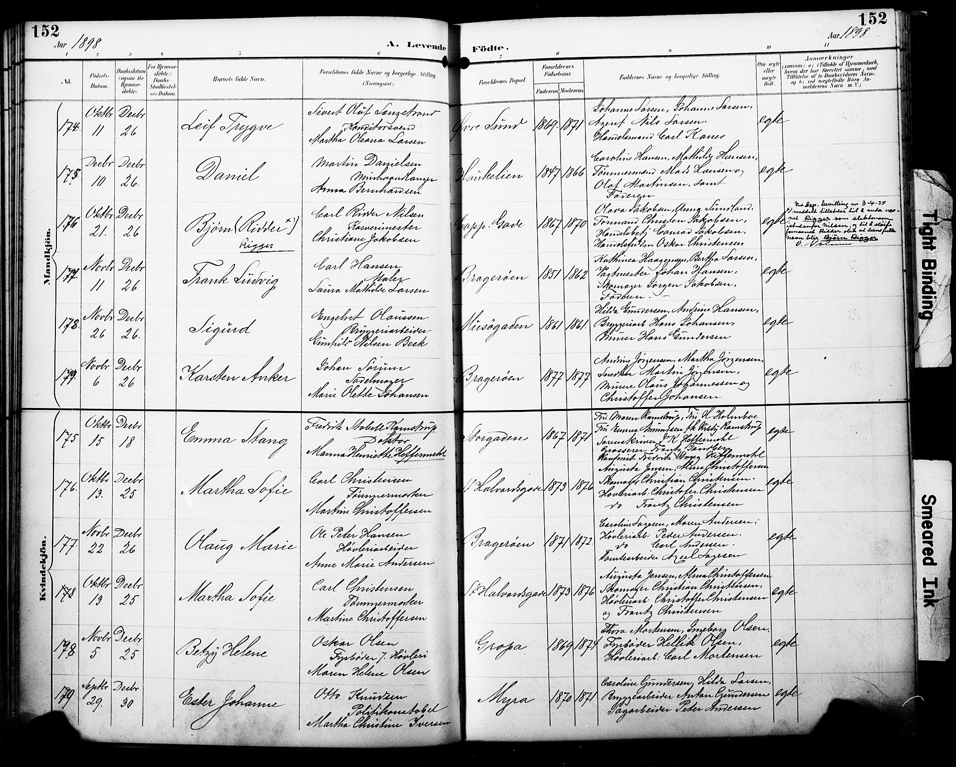 Bragernes kirkebøker, SAKO/A-6/F/Fb/L0008: Parish register (official) no. II 8, 1894-1902, p. 152