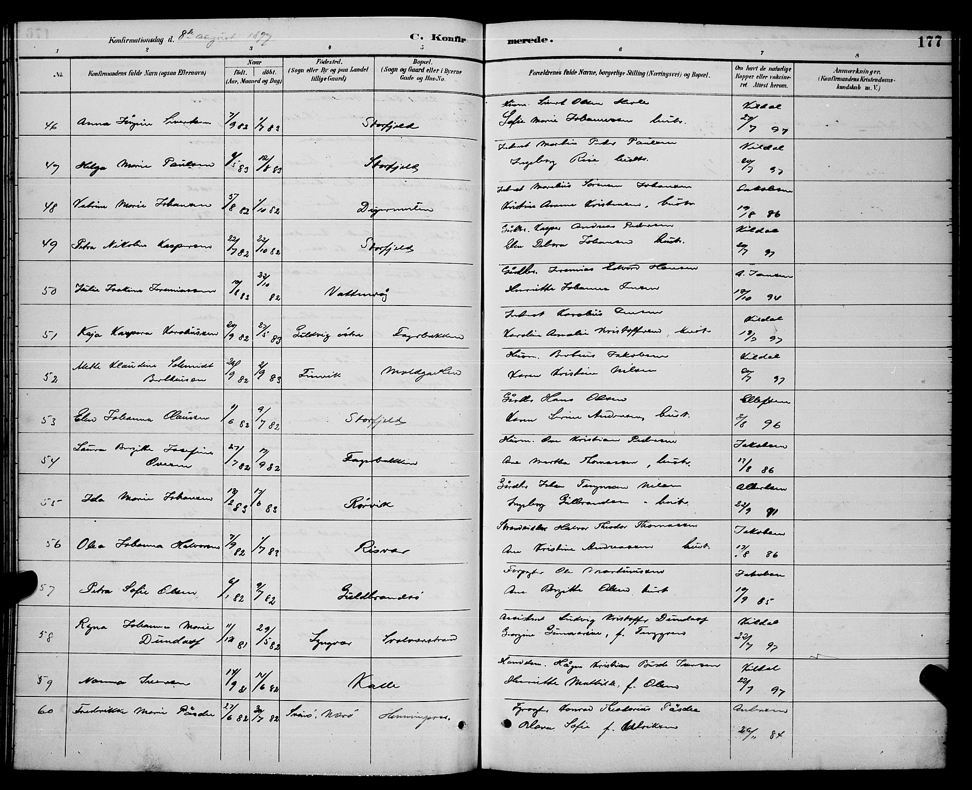 Ministerialprotokoller, klokkerbøker og fødselsregistre - Nordland, AV/SAT-A-1459/874/L1077: Parish register (copy) no. 874C06, 1891-1900, p. 177