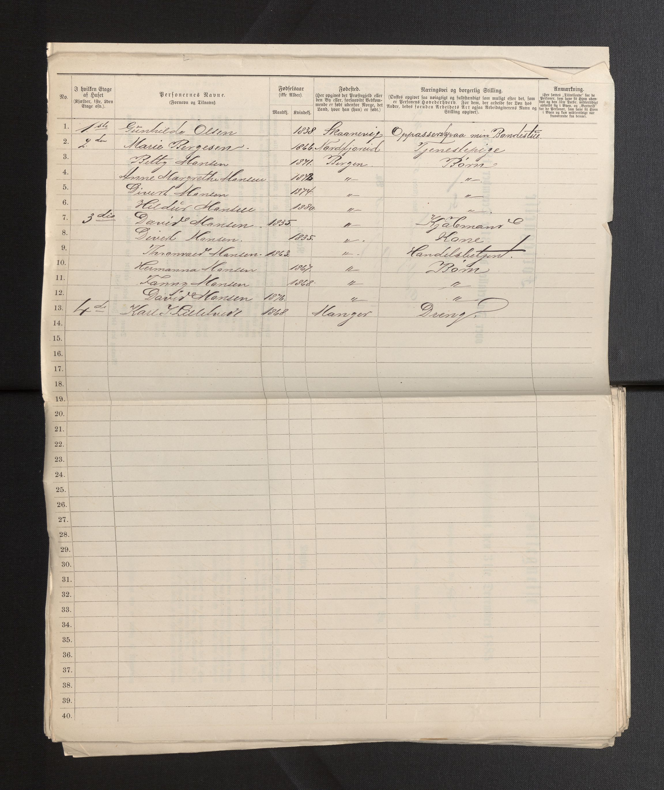 SAB, 1885 census for 1301 Bergen, 1885, p. 842