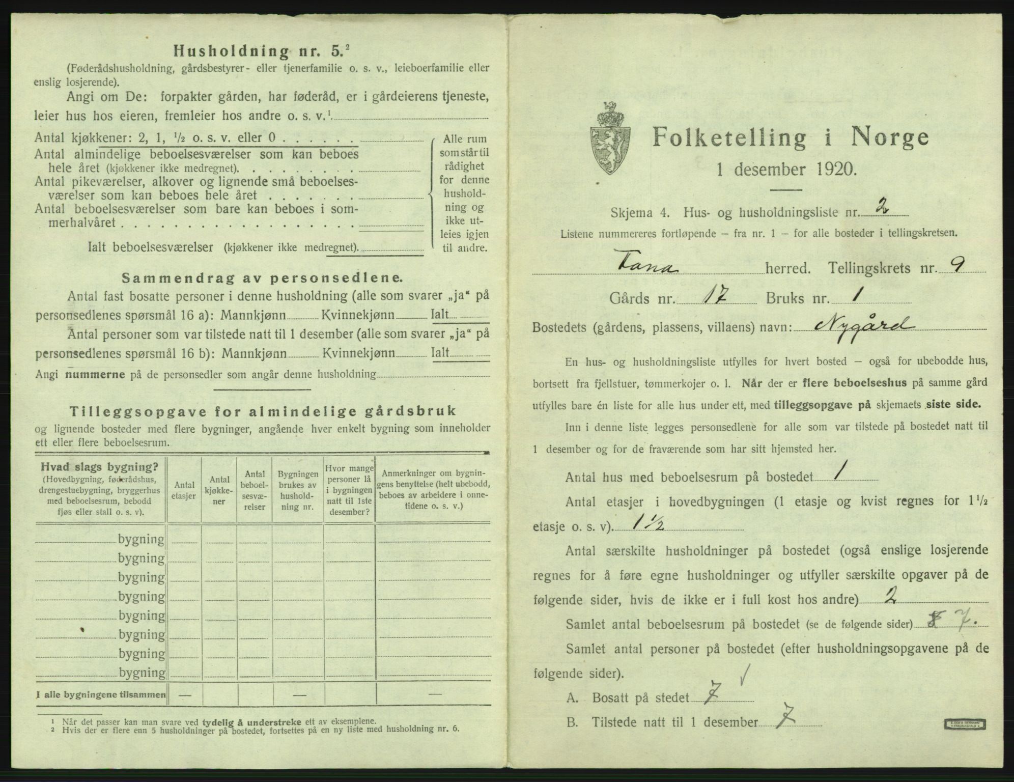 SAB, 1920 census for Fana, 1920, p. 1614