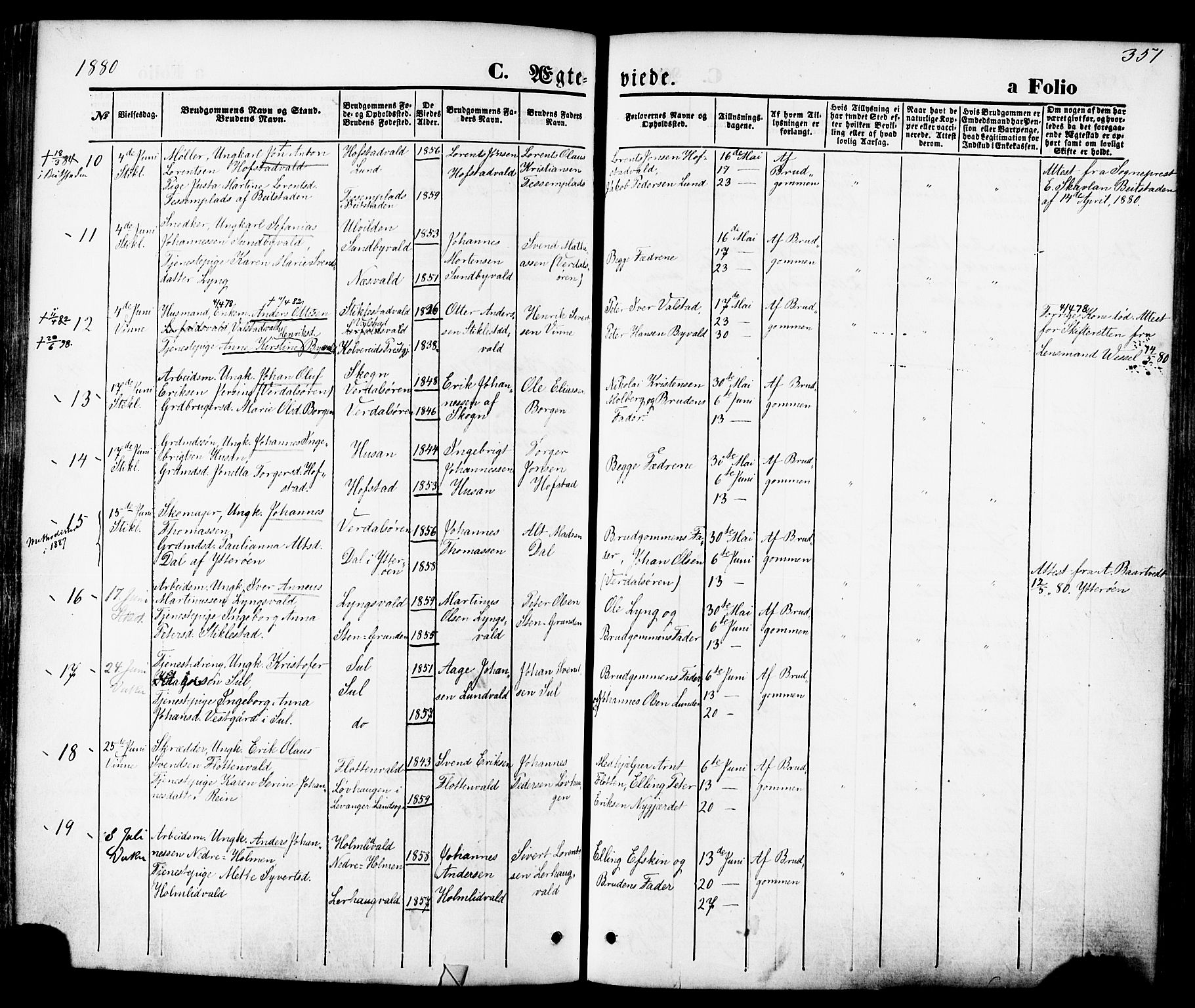 Ministerialprotokoller, klokkerbøker og fødselsregistre - Nord-Trøndelag, AV/SAT-A-1458/723/L0242: Parish register (official) no. 723A11, 1870-1880, p. 351