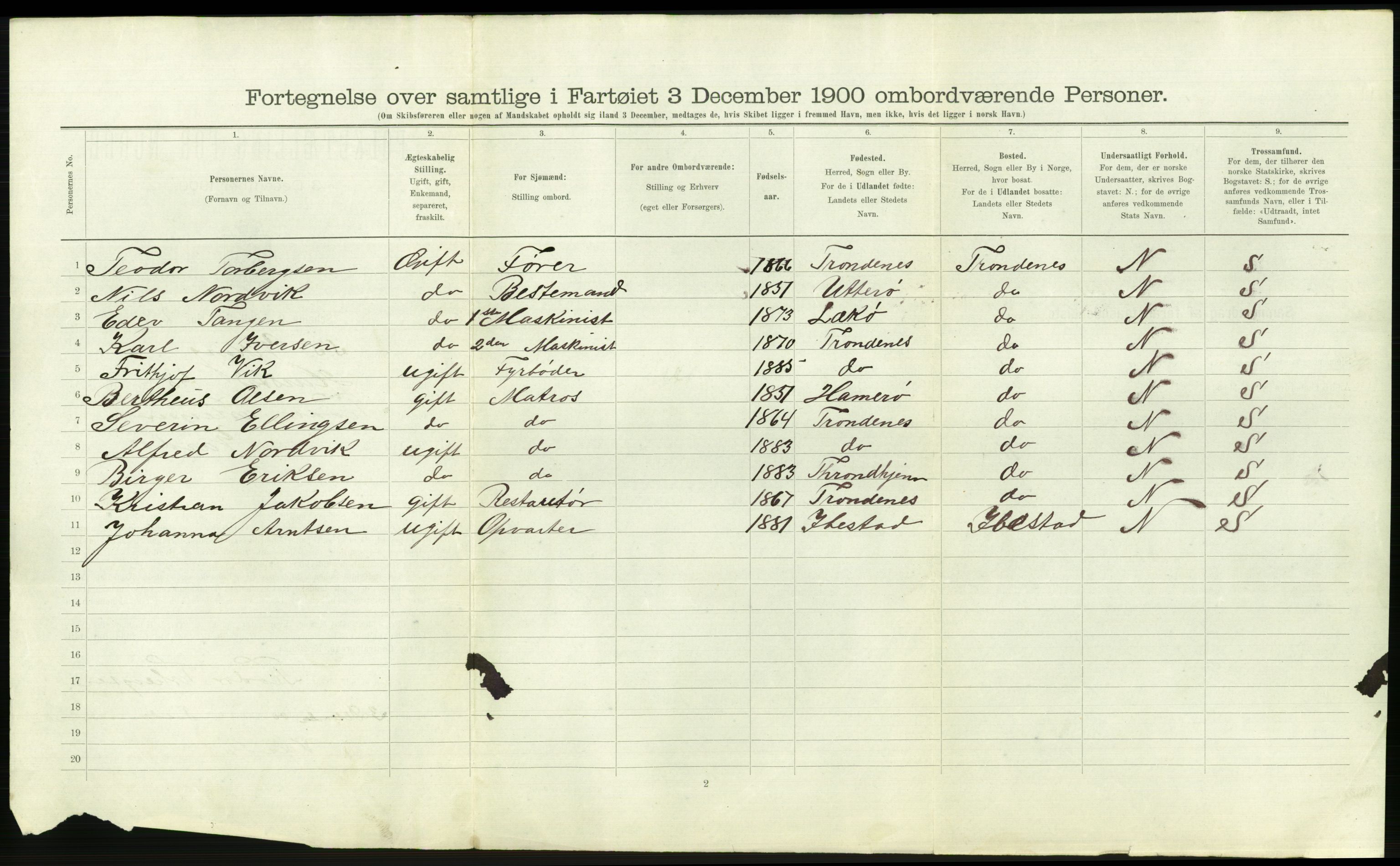 RA, 1900 Census - ship lists from ships in Norwegian harbours, harbours abroad and at sea, 1900, p. 2806