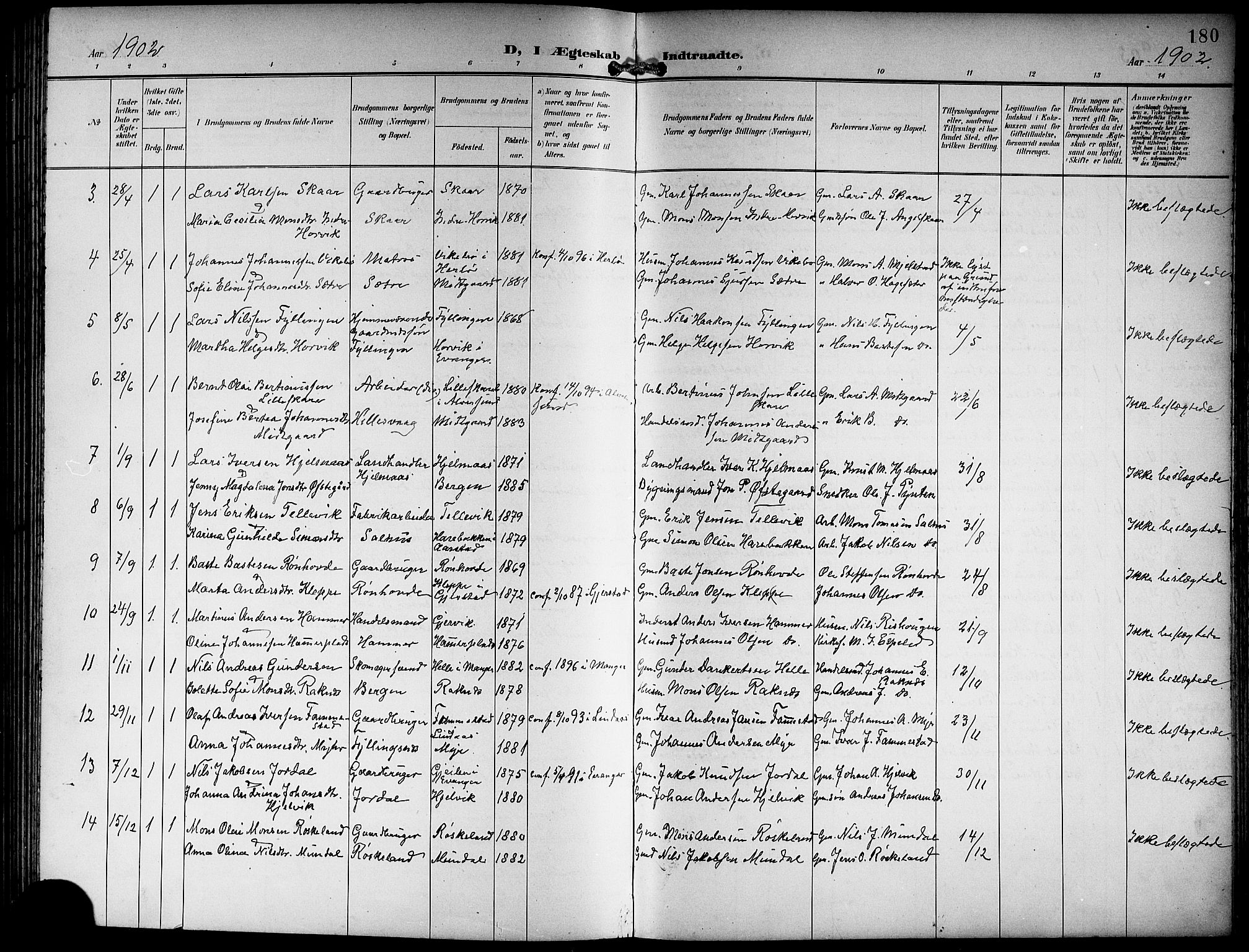 Hamre sokneprestembete, AV/SAB-A-75501/H/Ha/Hab: Parish register (copy) no. B 4, 1898-1919, p. 180