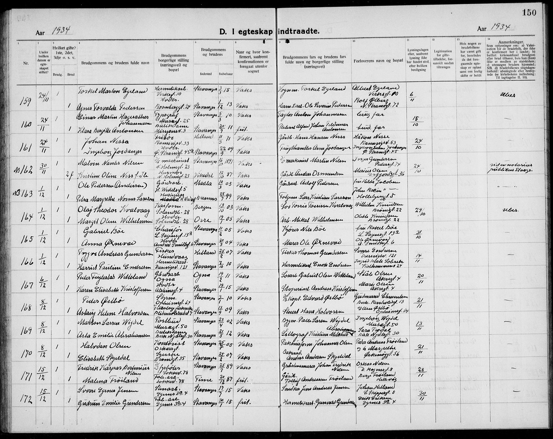 Domkirken sokneprestkontor, SAST/A-101812/001/30/30BB/L0020: Parish register (copy) no. B 20, 1921-1937, p. 150