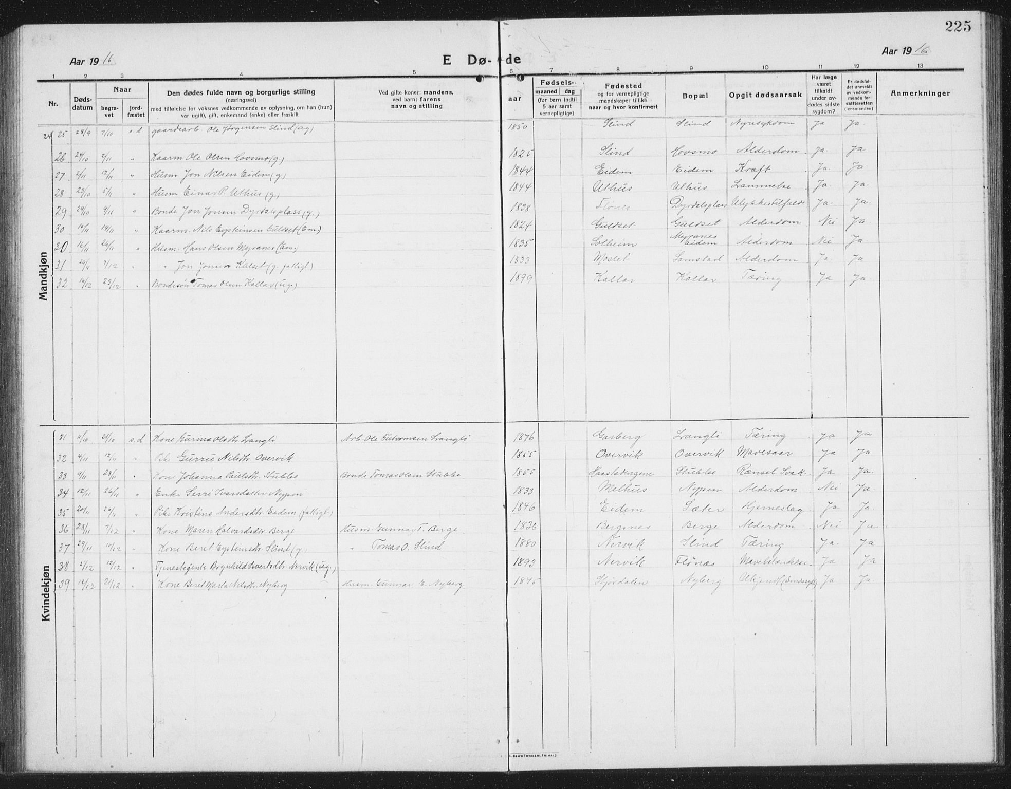 Ministerialprotokoller, klokkerbøker og fødselsregistre - Sør-Trøndelag, AV/SAT-A-1456/695/L1158: Parish register (copy) no. 695C09, 1913-1940, p. 225