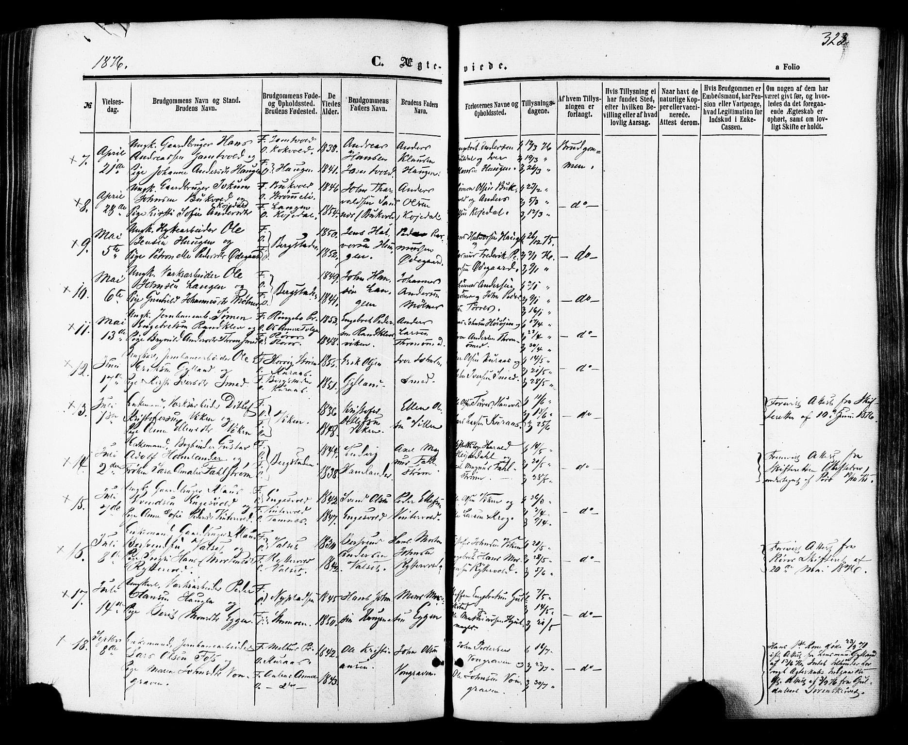 Ministerialprotokoller, klokkerbøker og fødselsregistre - Sør-Trøndelag, SAT/A-1456/681/L0932: Parish register (official) no. 681A10, 1860-1878, p. 323