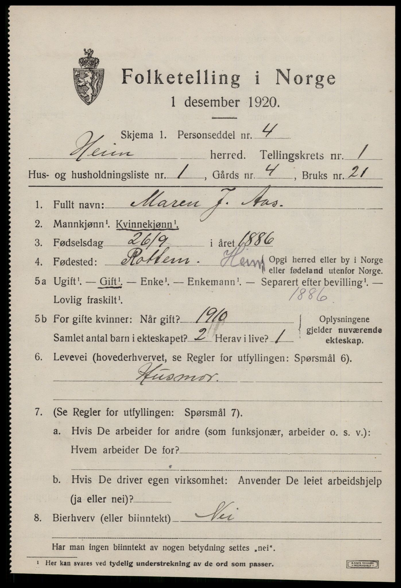 SAT, 1920 census for Heim, 1920, p. 613