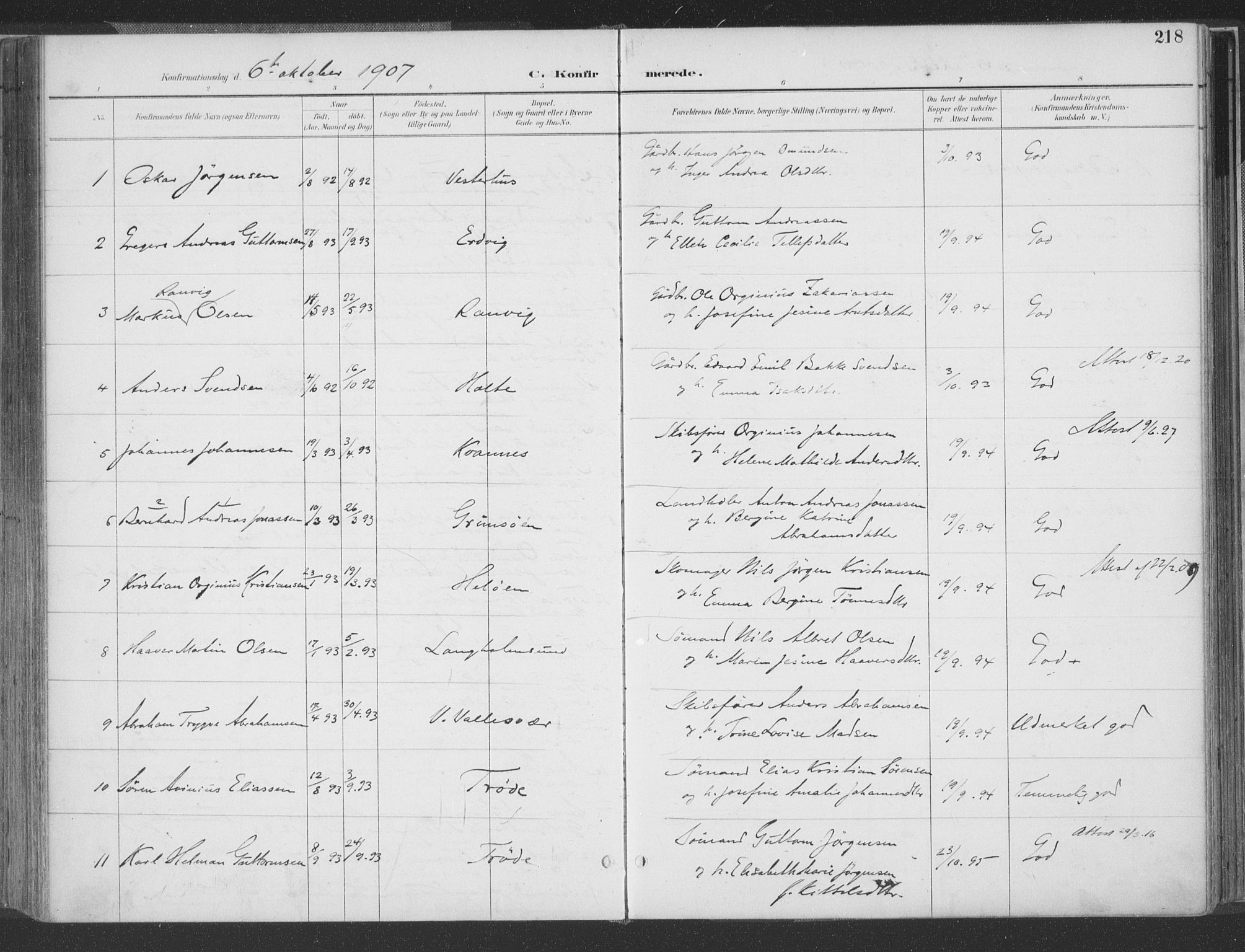 Høvåg sokneprestkontor, AV/SAK-1111-0025/F/Fa/L0006: Parish register (official) no. A 6, 1894-1923, p. 218