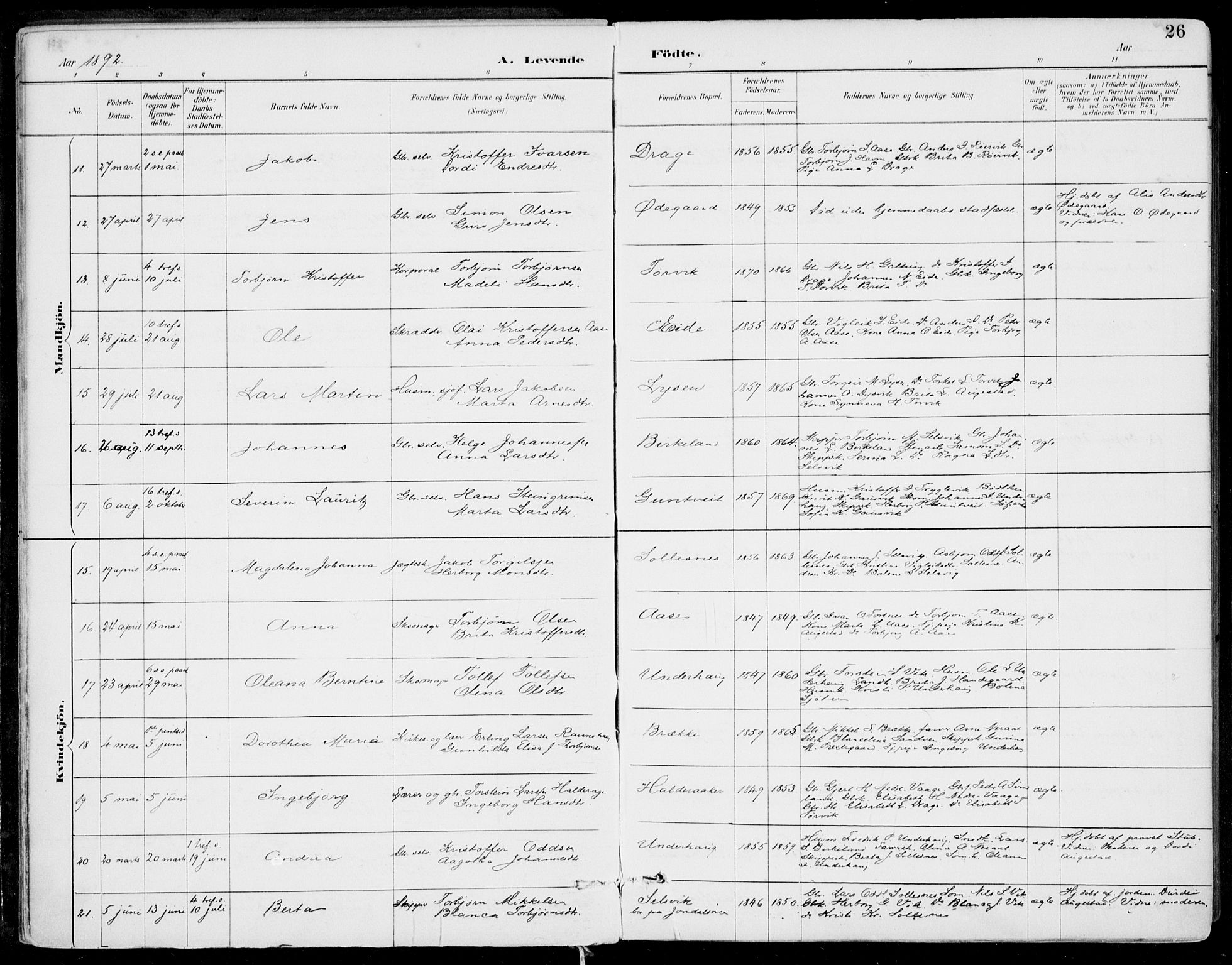 Strandebarm sokneprestembete, AV/SAB-A-78401/H/Haa: Parish register (official) no. E  1, 1886-1908, p. 26