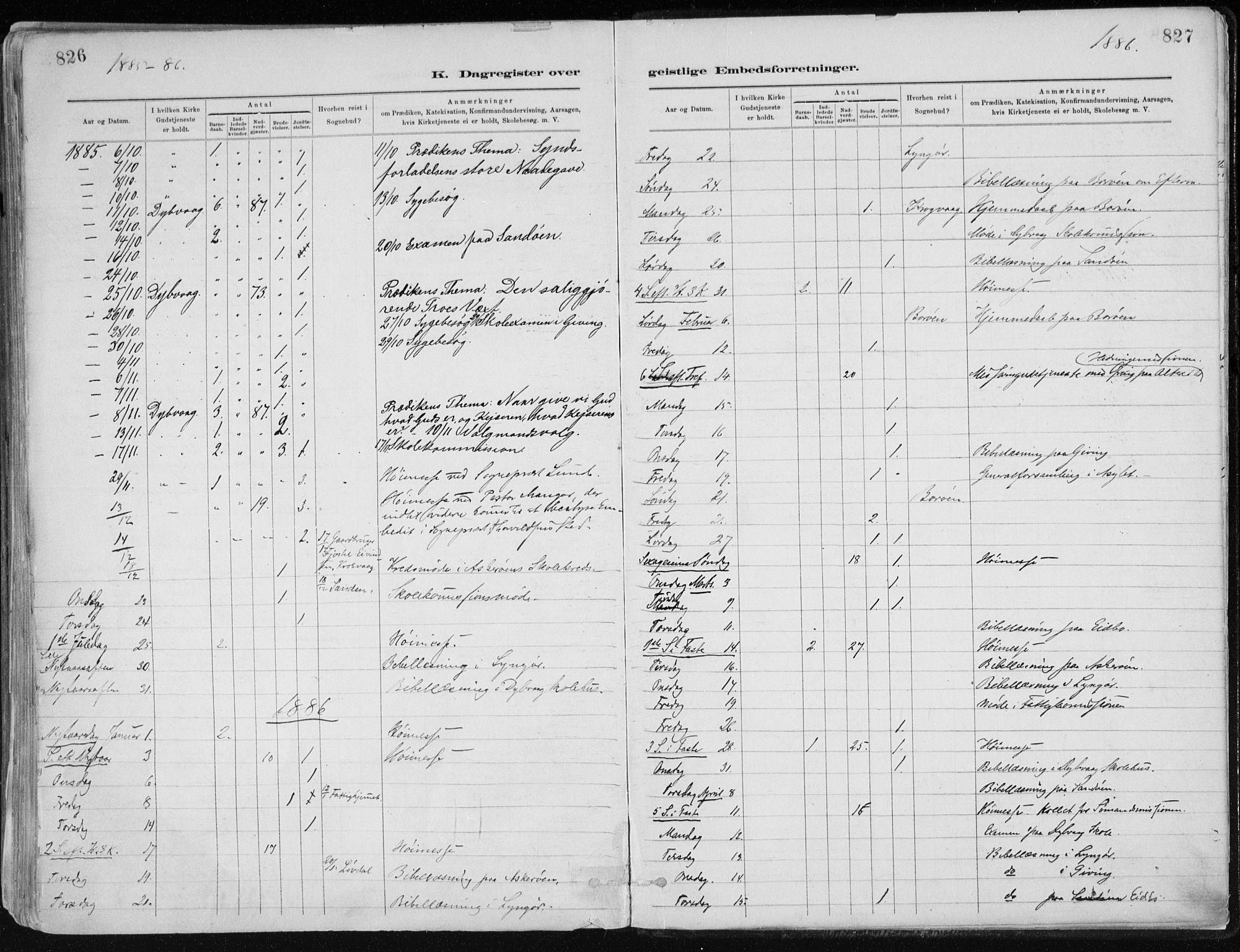 Dypvåg sokneprestkontor, SAK/1111-0007/F/Fa/Faa/L0008: Parish register (official) no. A 8, 1885-1906, p. 826-827