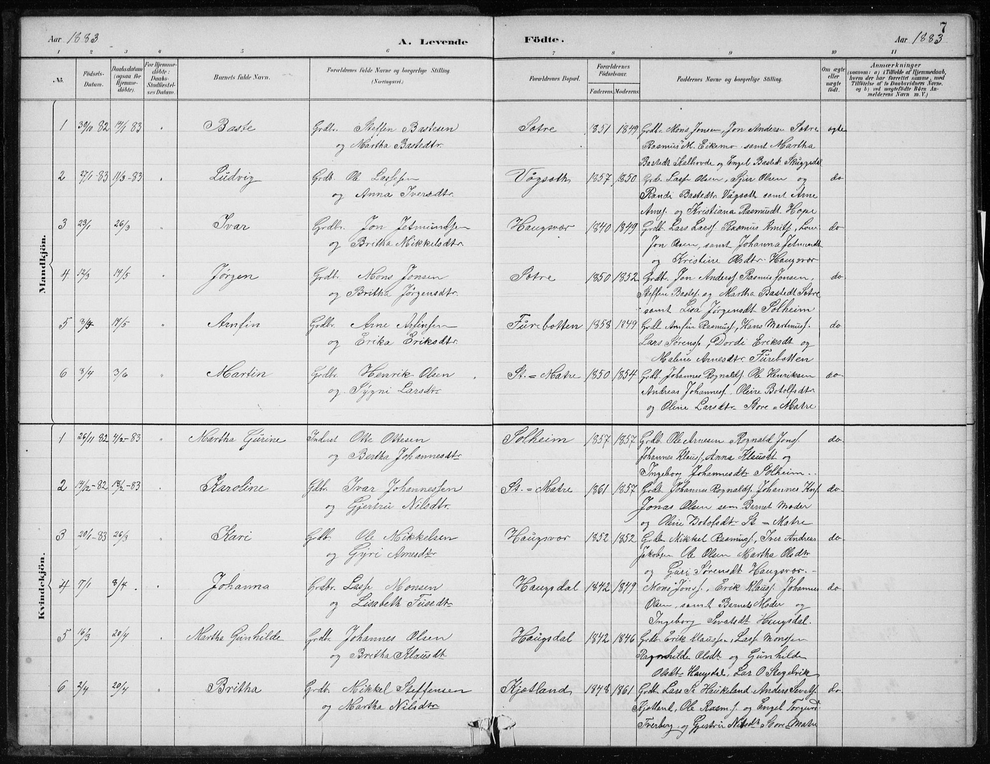 Masfjorden Sokneprestembete, SAB/A-77001: Parish register (official) no. C  1, 1882-1896, p. 7