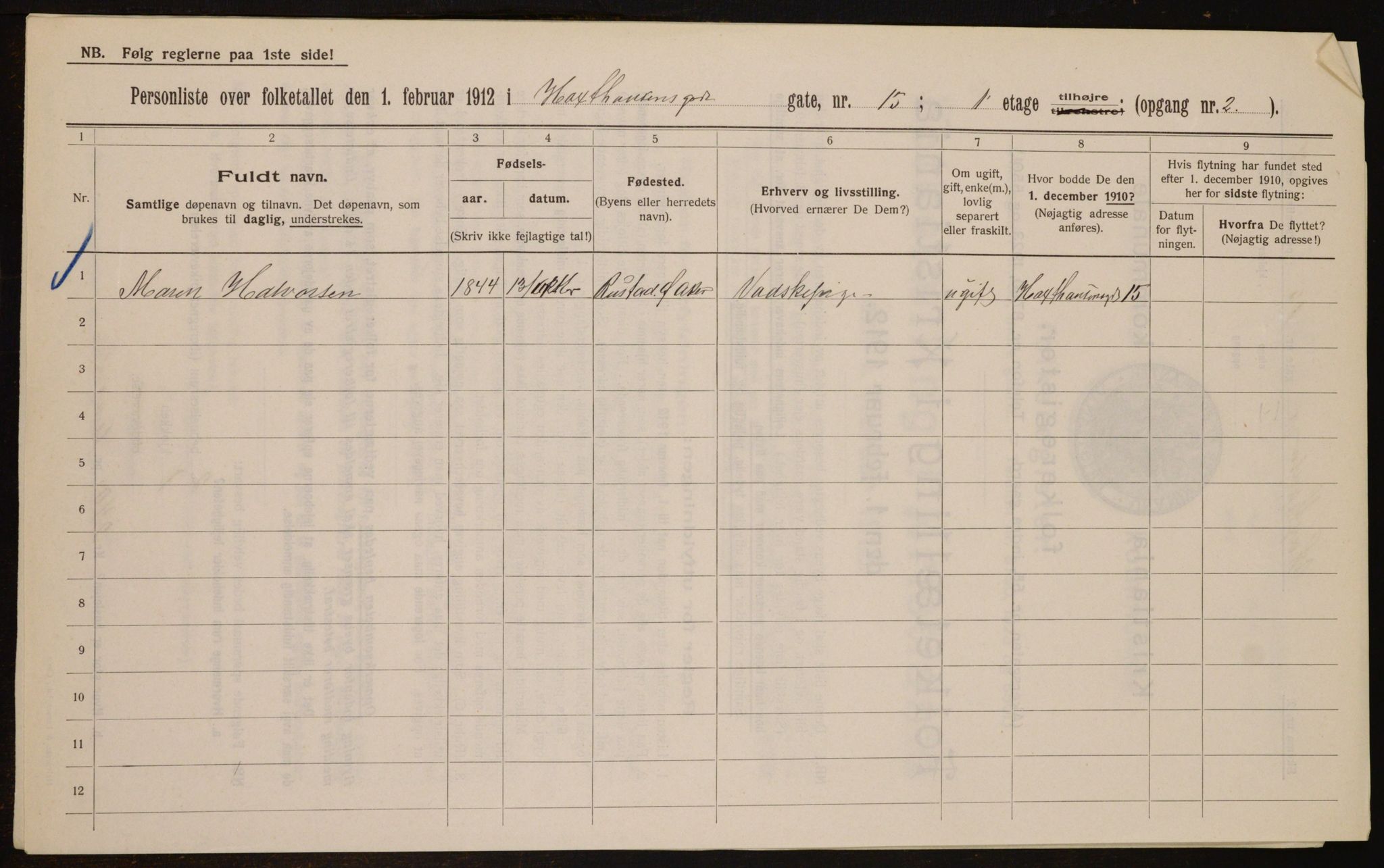 OBA, Municipal Census 1912 for Kristiania, 1912, p. 36021