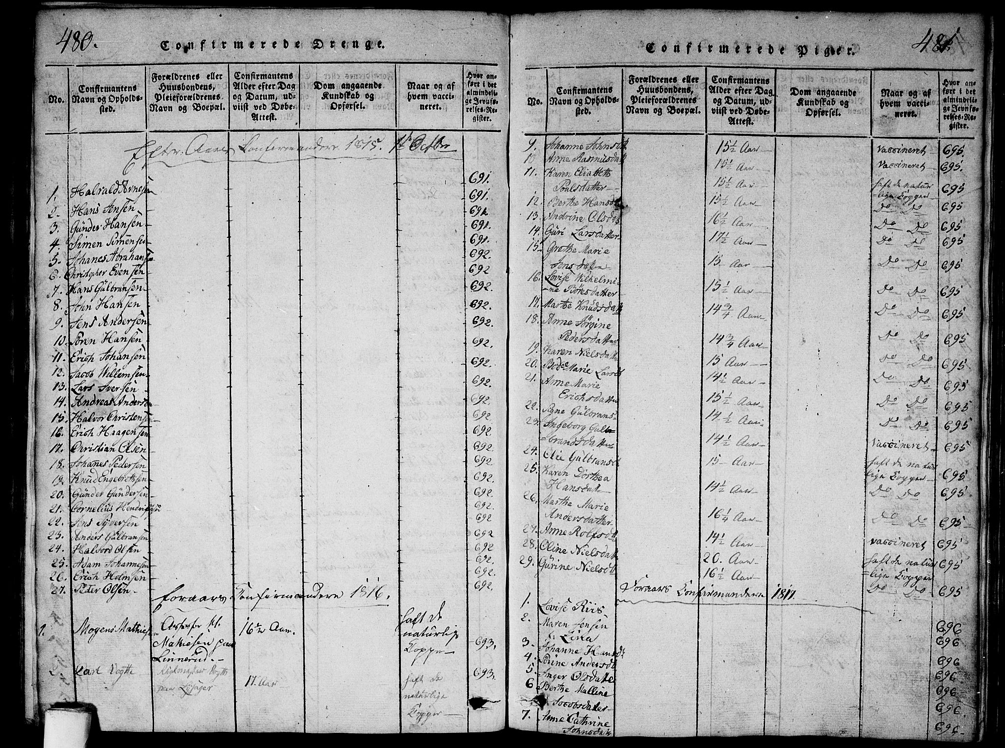 Aker prestekontor kirkebøker, SAO/A-10861/G/L0002: Parish register (copy) no. 2, 1815-1819, p. 480-481