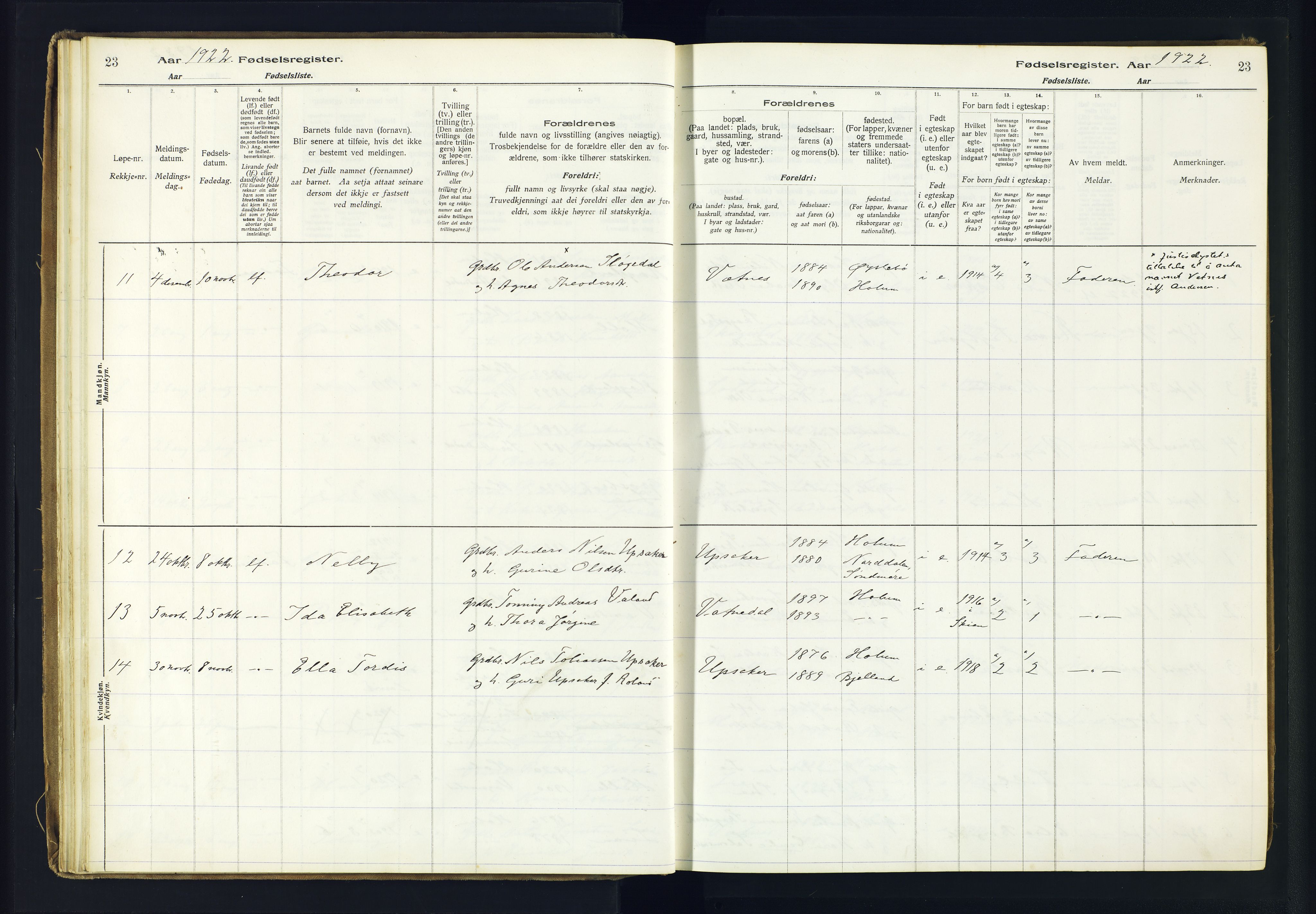 Holum sokneprestkontor, SAK/1111-0022/J/Ja/L0003: Birth register no. II.6.12, 1916-1982, p. 23