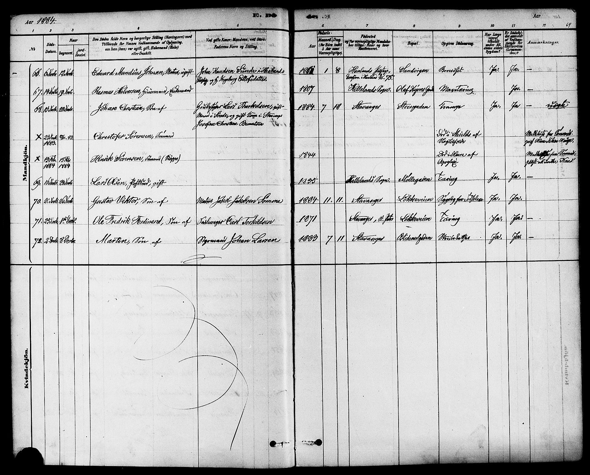 Domkirken sokneprestkontor, AV/SAST-A-101812/001/30/30BA/L0027: Parish register (official) no. A 26, 1878-1896, p. 69