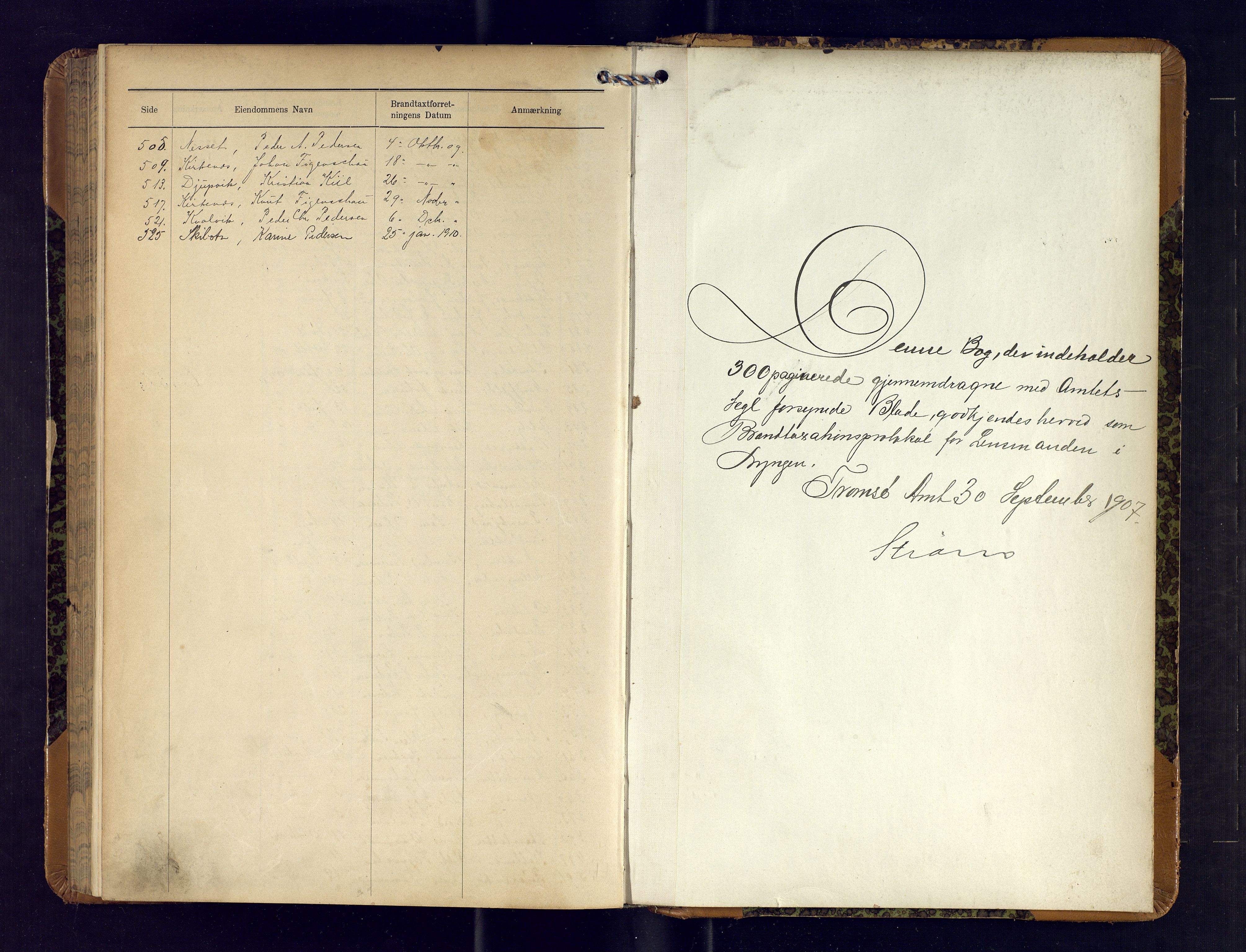 Lyngen lensmannskontor, AV/SATØ-SATO-99/F/Fm/Fmb/L0117: Branntakstprotokoller, 1907-1910