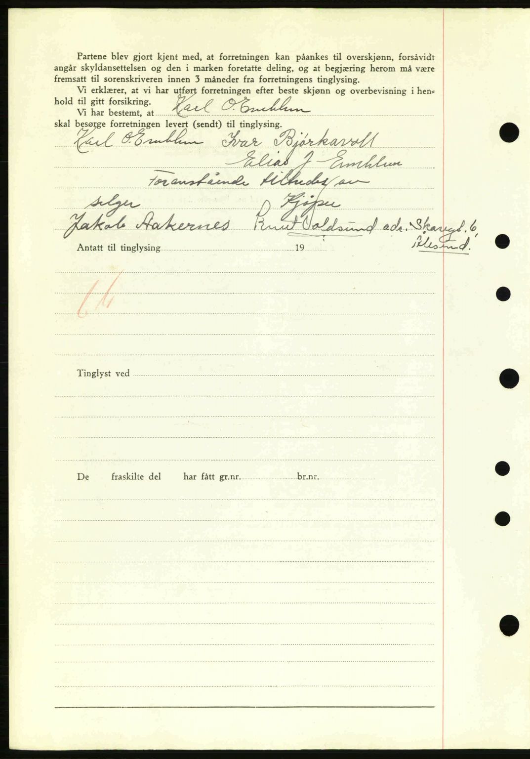 Nordre Sunnmøre sorenskriveri, AV/SAT-A-0006/1/2/2C/2Ca: Mortgage book no. A13, 1942-1942, Diary no: : 671/1942