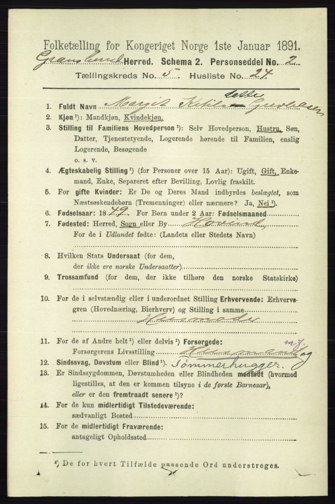 RA, 1891 census for 0824 Gransherad, 1891, p. 970