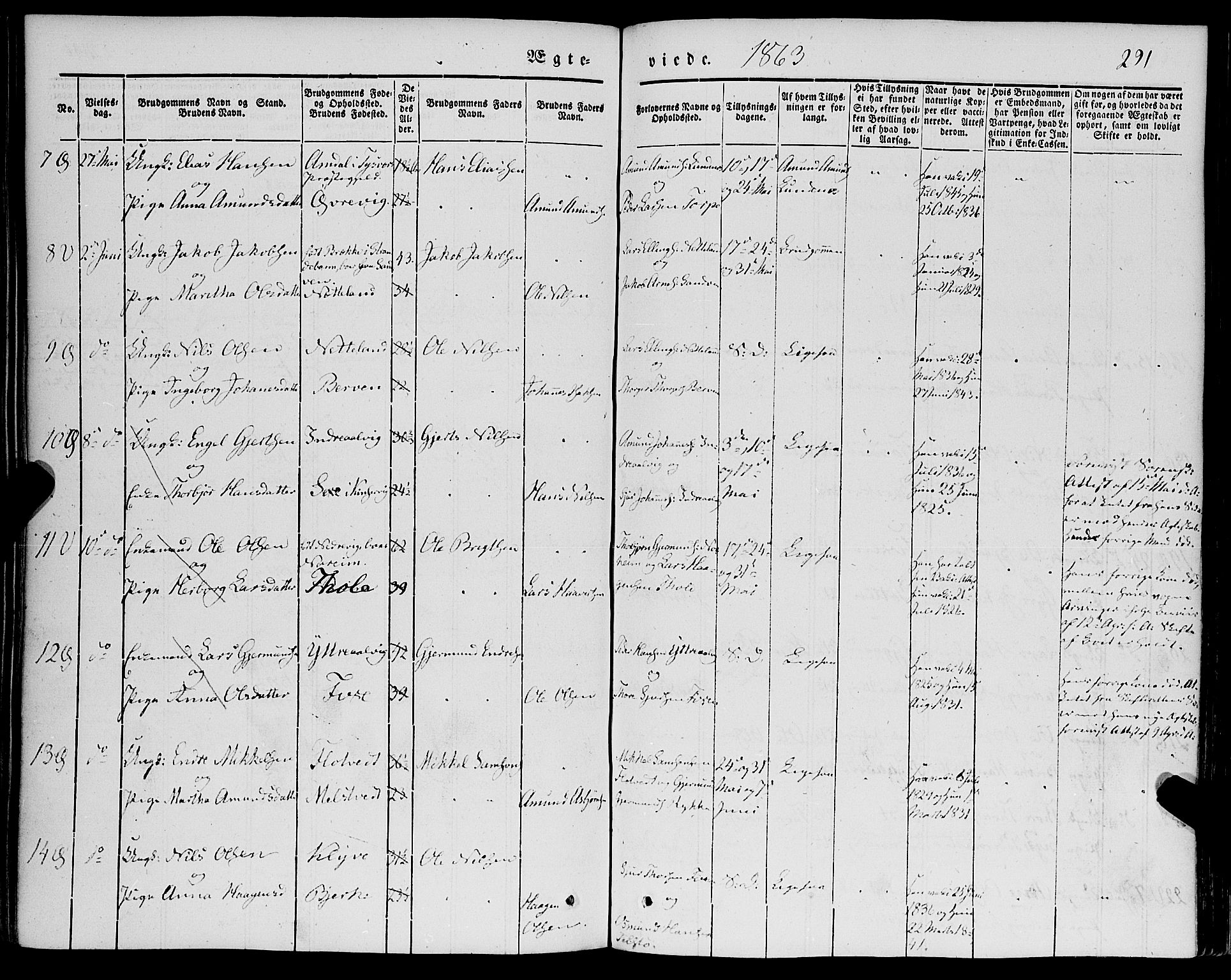 Kvam sokneprestembete, AV/SAB-A-76201/H/Haa: Parish register (official) no. A 8, 1844-1863, p. 291