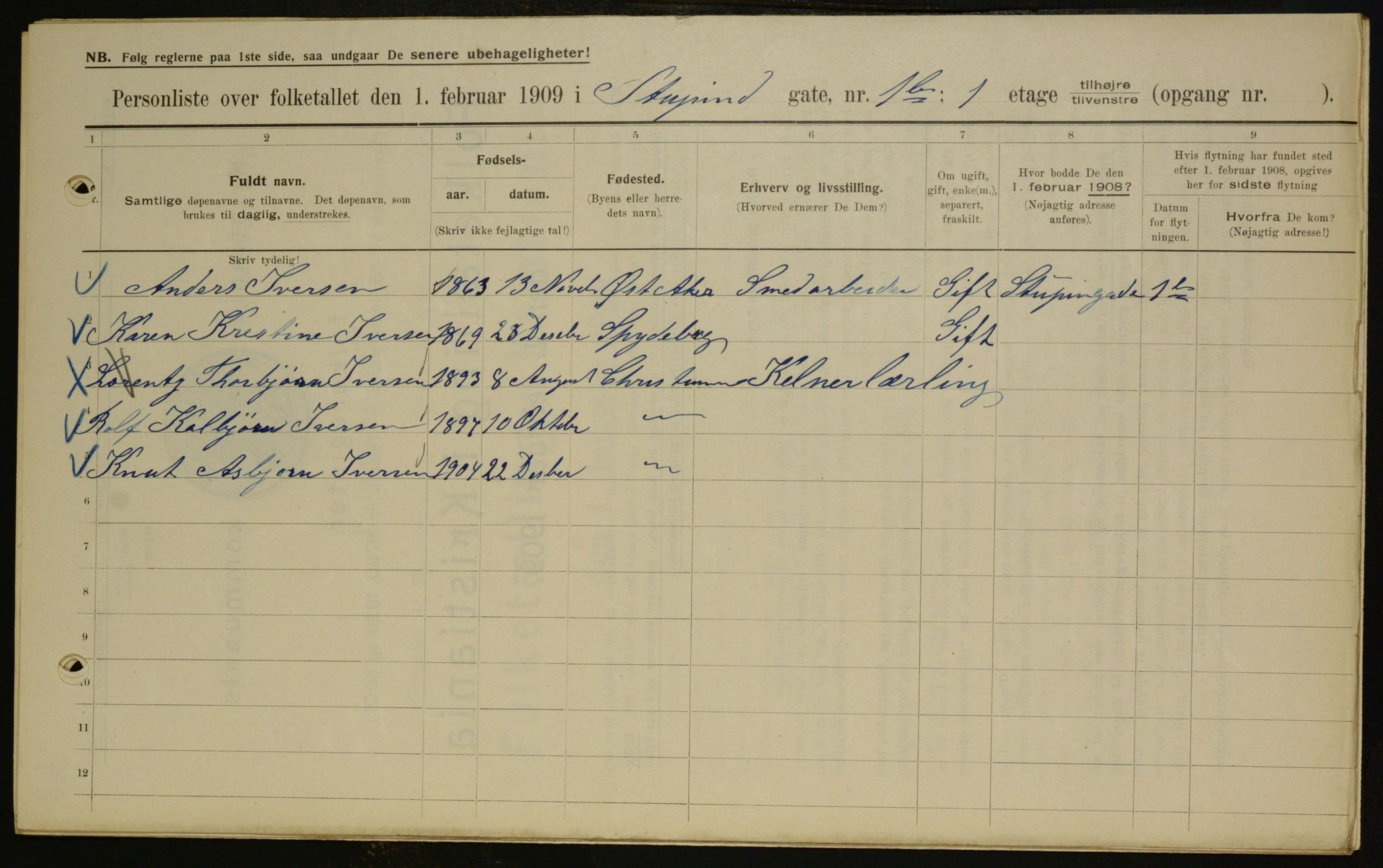 OBA, Municipal Census 1909 for Kristiania, 1909, p. 94563