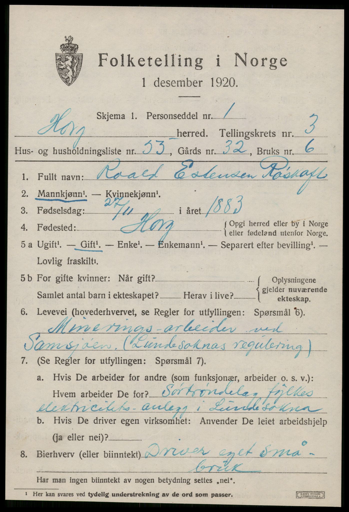 SAT, 1920 census for Horg, 1920, p. 3034