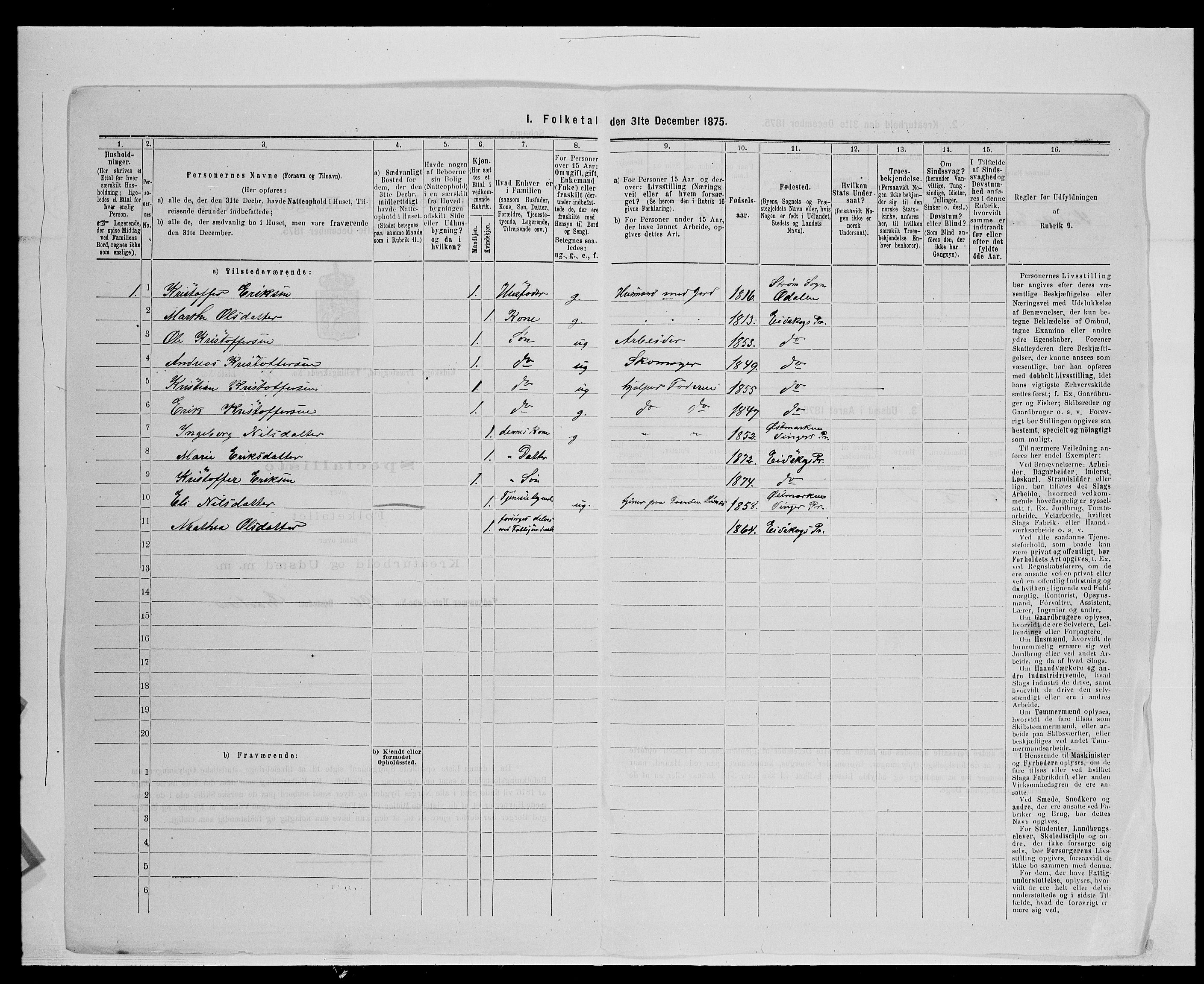 SAH, 1875 census for 0420P Eidskog, 1875, p. 1966